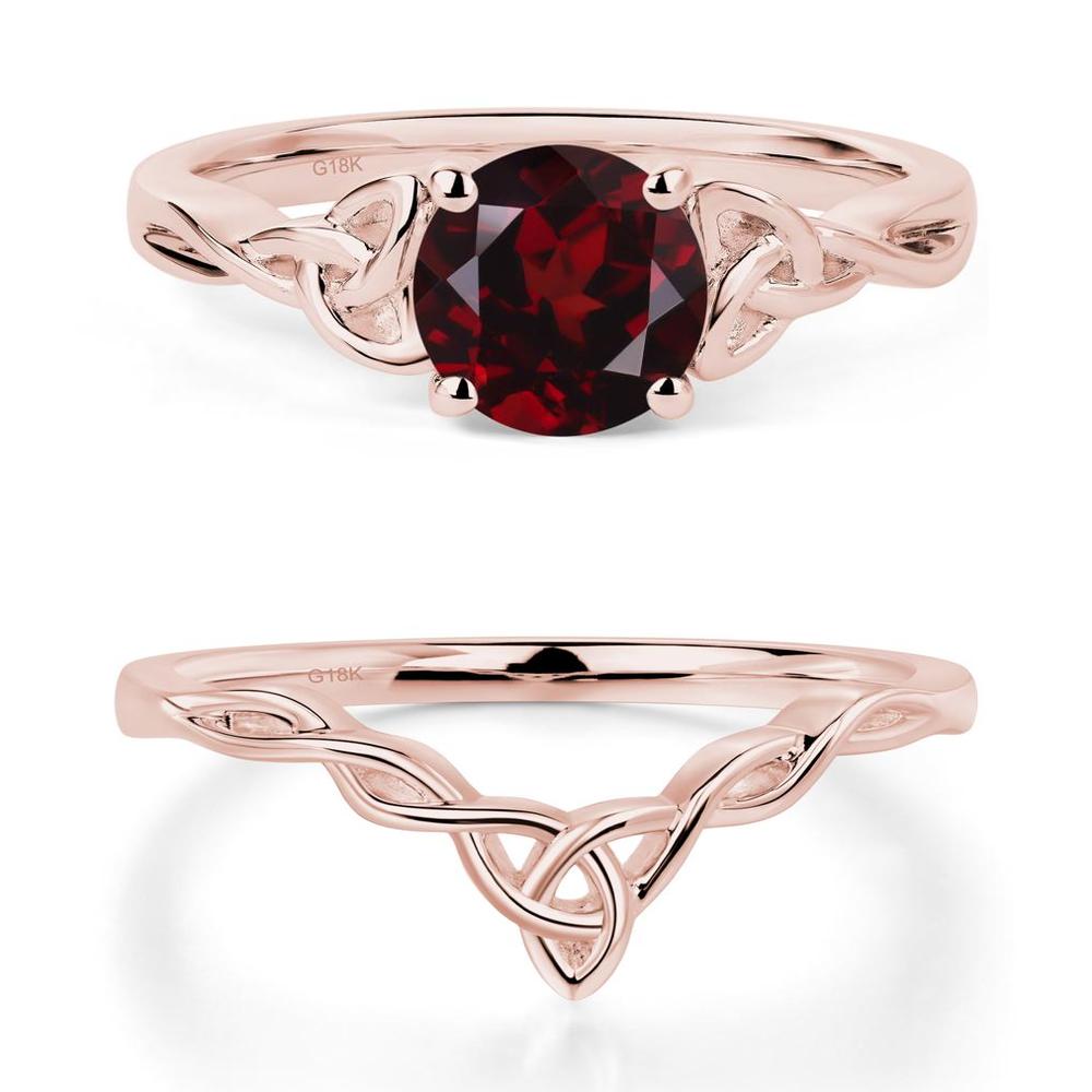 Round Cut Garnet Celtic Ring - LUO Jewelry #metal_18k rose gold
