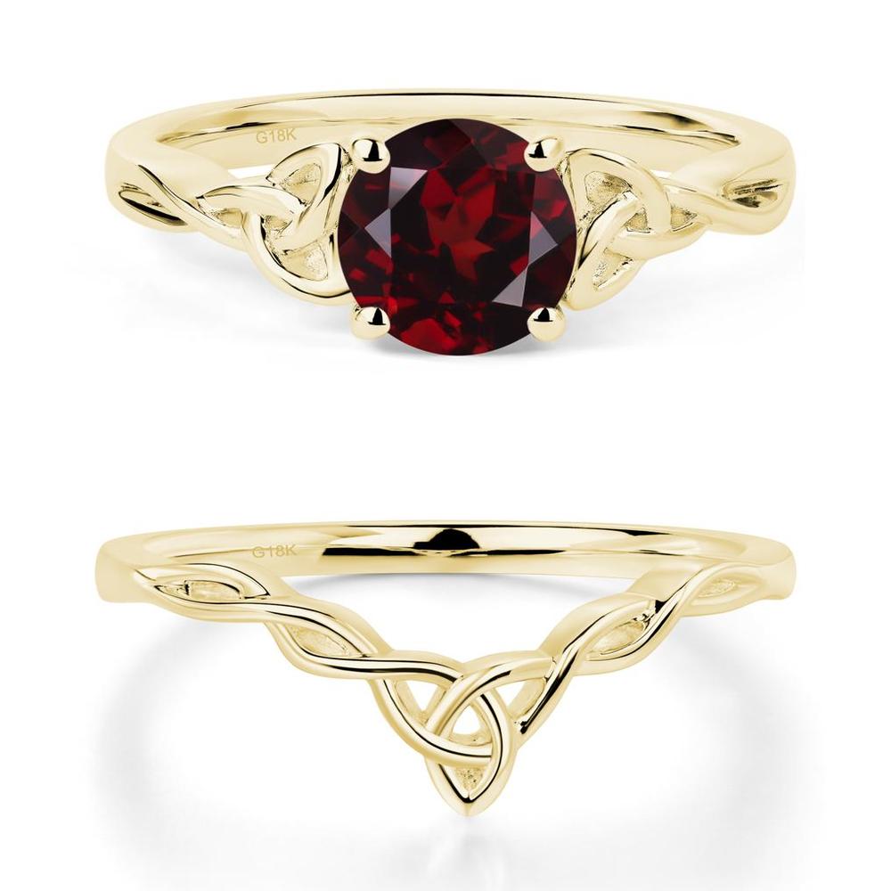 Round Cut Garnet Celtic Ring - LUO Jewelry #metal_18k yellow gold