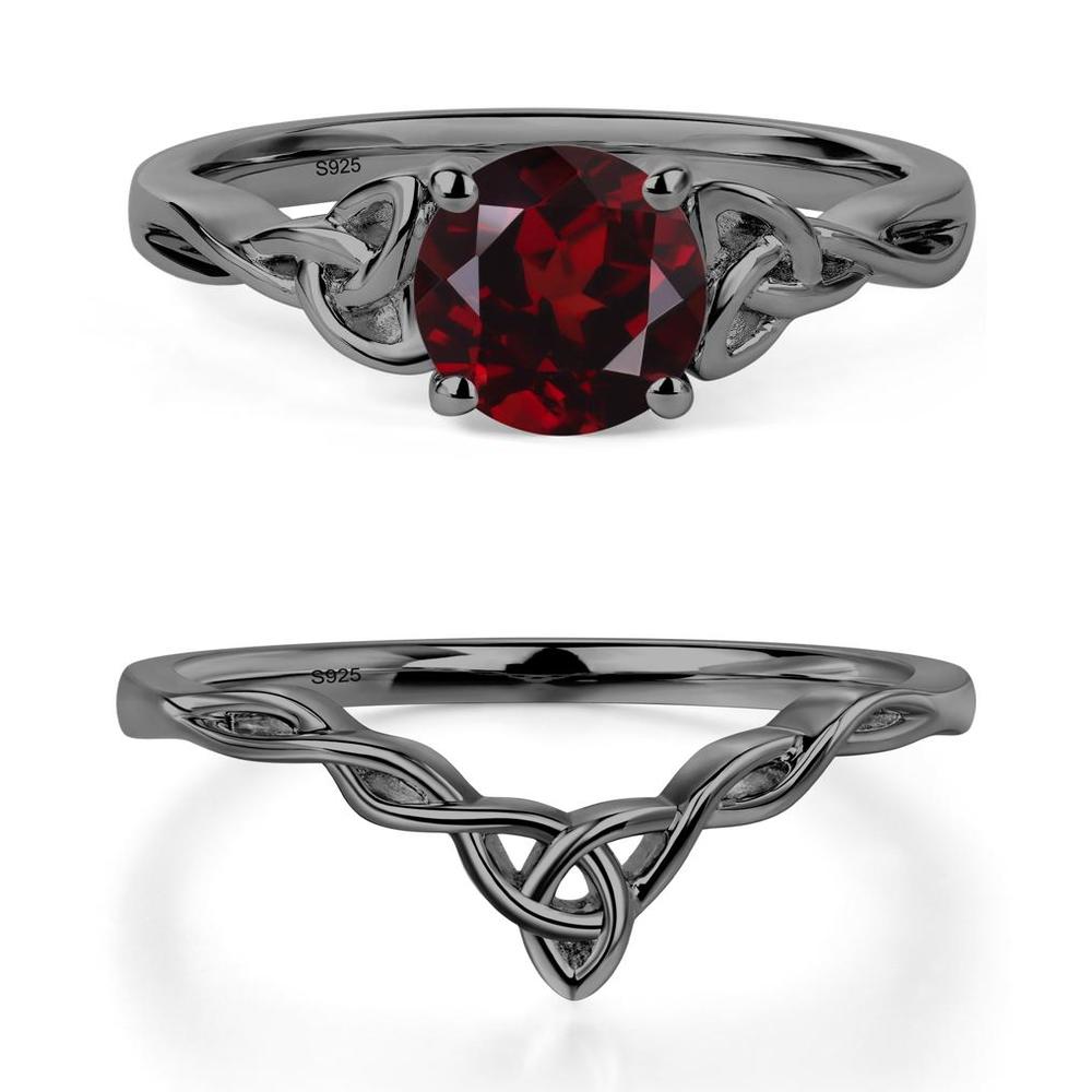 Round Cut Garnet Celtic Ring - LUO Jewelry #metal_black finish sterling silver