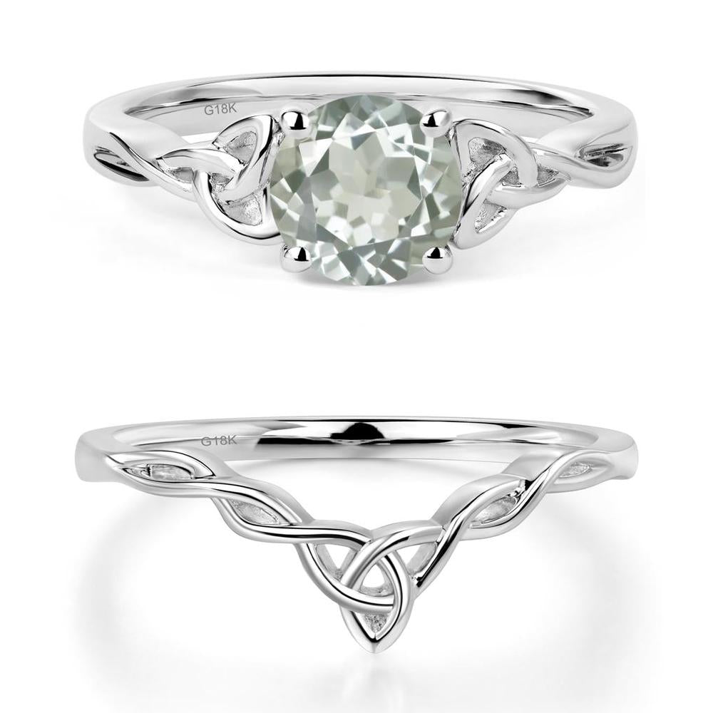 Round Cut Green Amethyst Celtic Ring - LUO Jewelry #metal_18k white gold