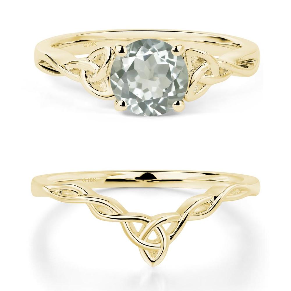 Round Cut Green Amethyst Celtic Ring - LUO Jewelry #metal_18k yellow gold
