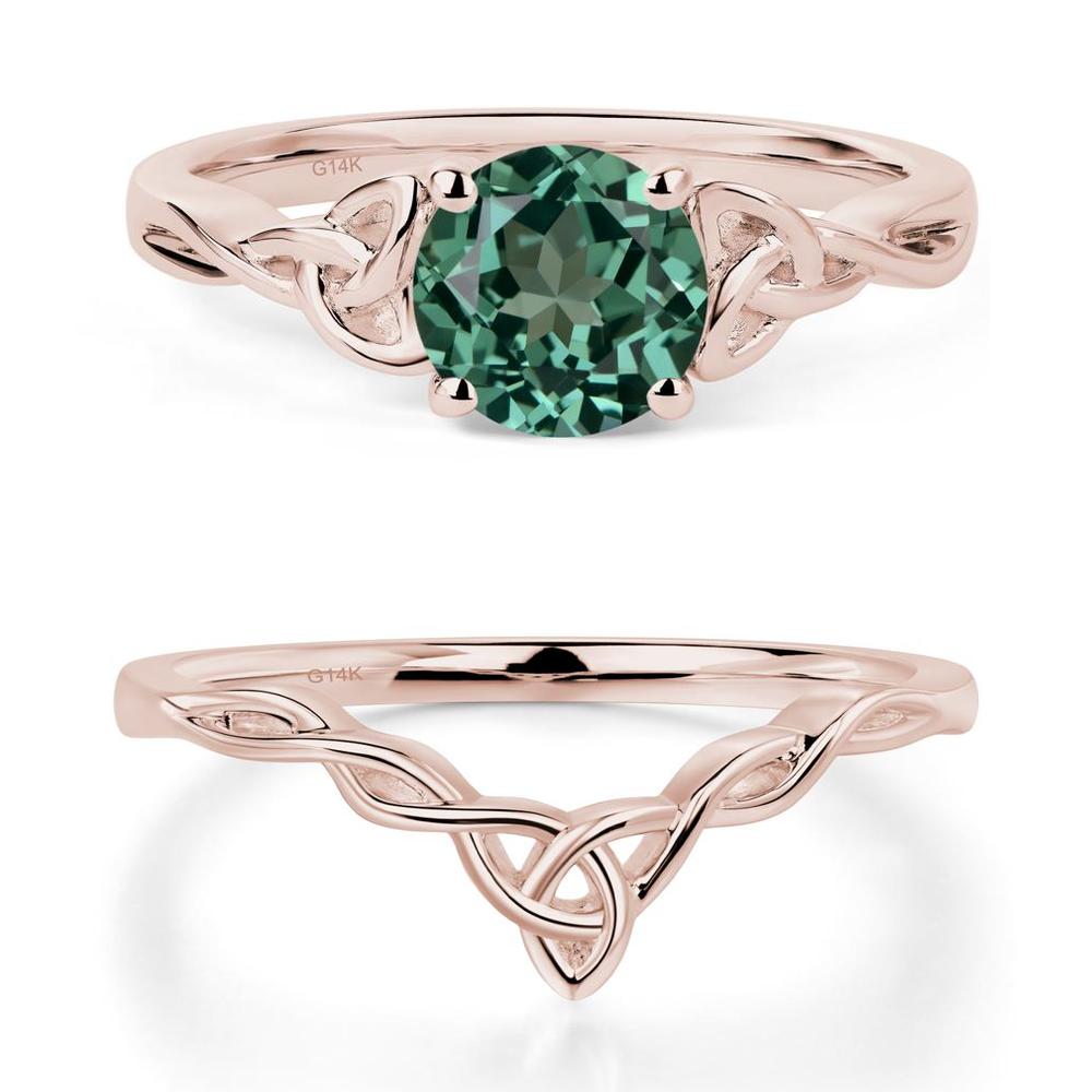 Round Cut Green Sapphire Celtic Ring - LUO Jewelry #metal_14k rose gold