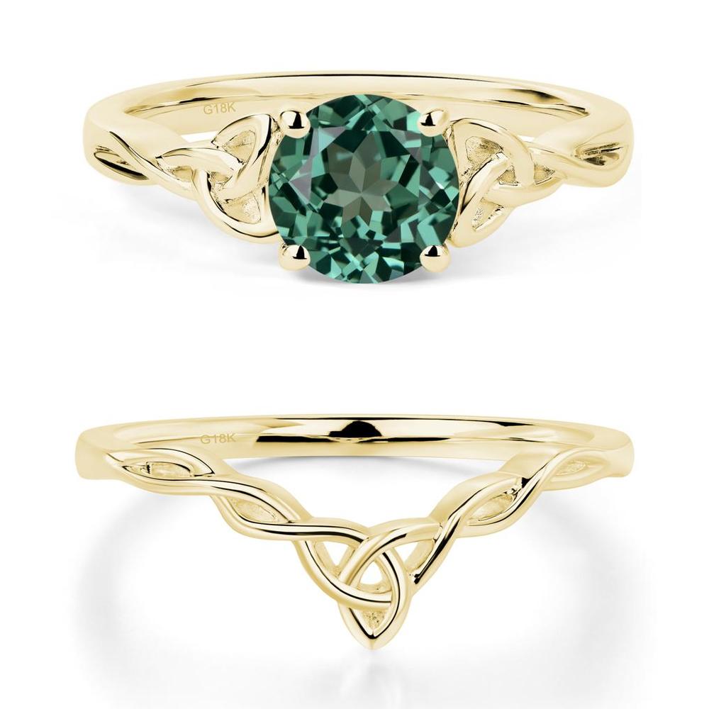 Round Cut Green Sapphire Celtic Ring - LUO Jewelry #metal_18k yellow gold
