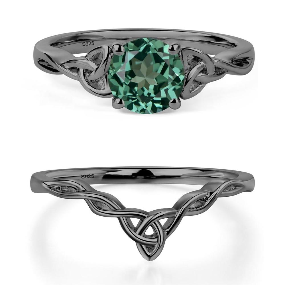 Round Cut Green Sapphire Celtic Ring - LUO Jewelry #metal_black finish sterling silver
