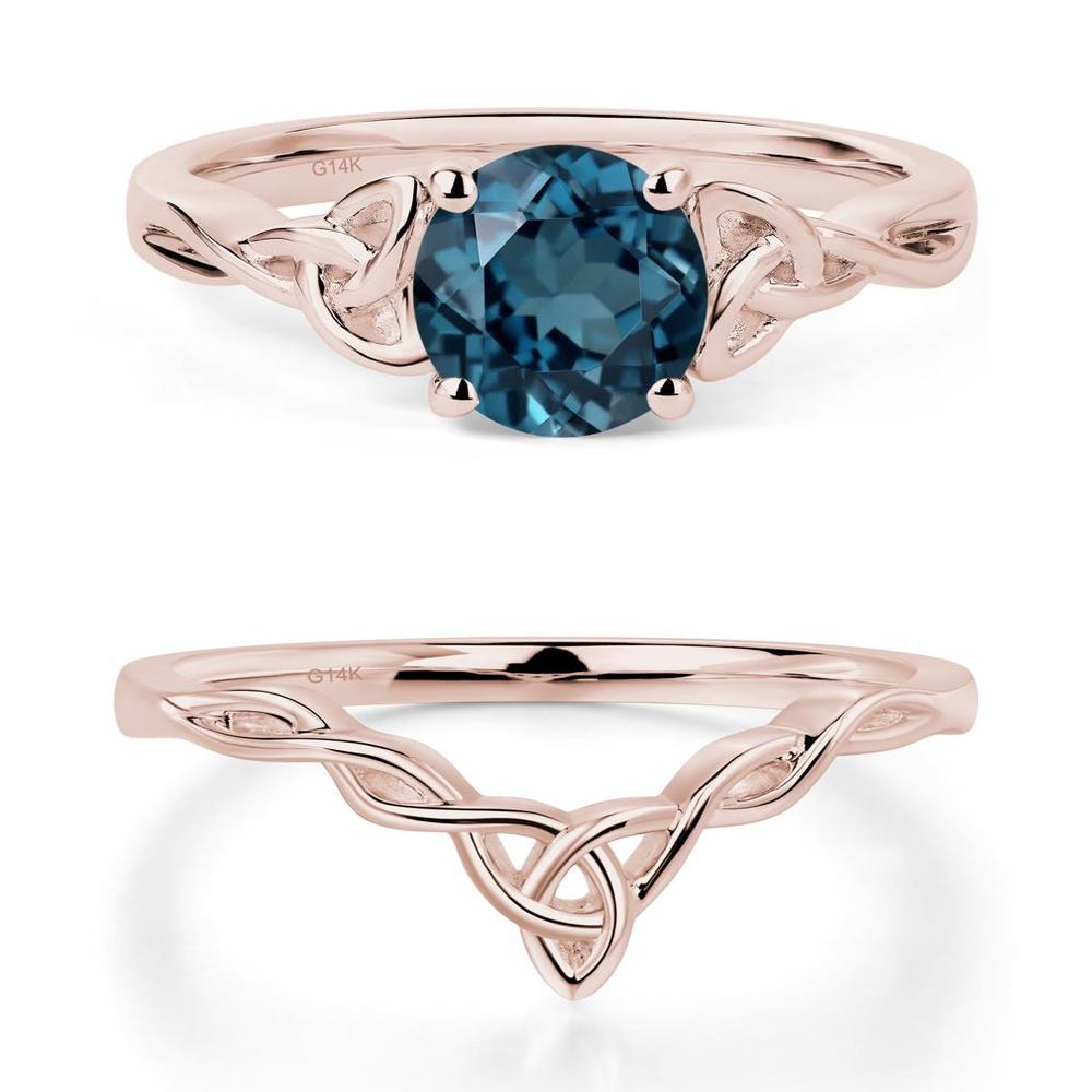 Round Cut London Blue Topaz Celtic Ring - LUO Jewelry #metal_14k rose gold