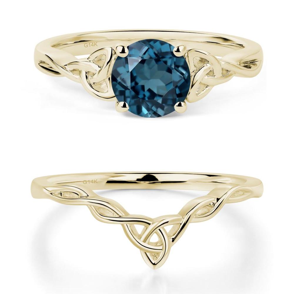 Round Cut London Blue Topaz Celtic Ring - LUO Jewelry #metal_14k yellow gold