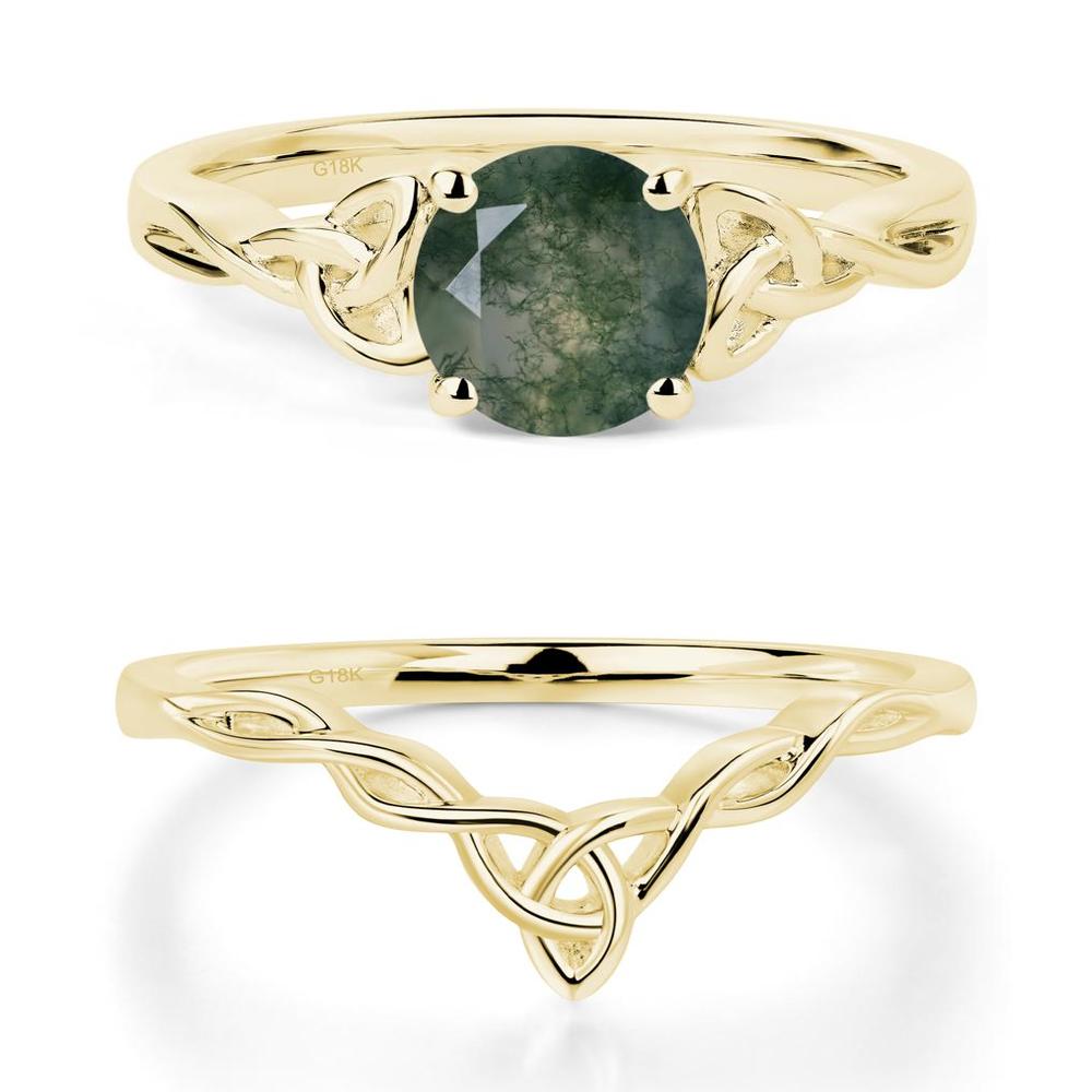 Round Cut Moss Agate Celtic Ring - LUO Jewelry #metal_18k yellow gold