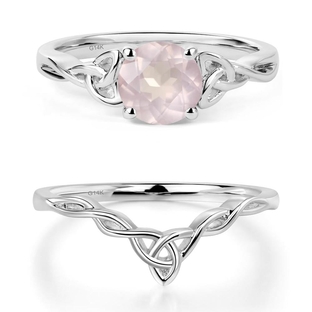 Round Cut Rose Quartz Celtic Ring - LUO Jewelry #metal_14k white gold