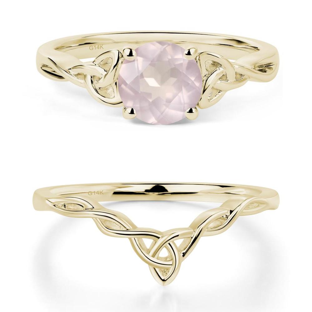 Round Cut Rose Quartz Celtic Ring - LUO Jewelry #metal_14k yellow gold