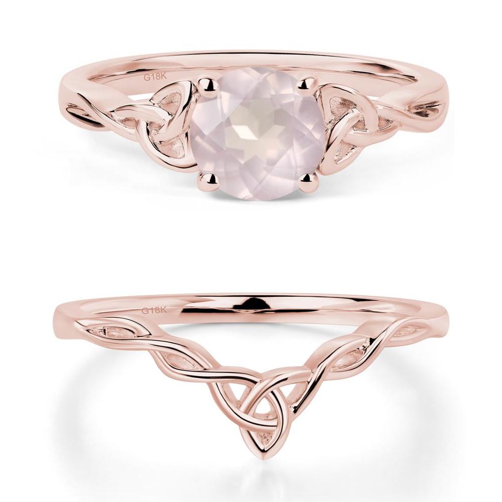 Round Cut Rose Quartz Celtic Ring - LUO Jewelry #metal_18k rose gold