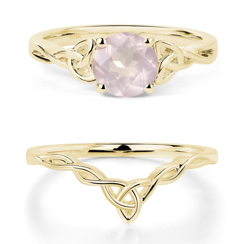 Round Cut Rose Quartz Celtic Ring - LUO Jewelry #metal_18k yellow gold
