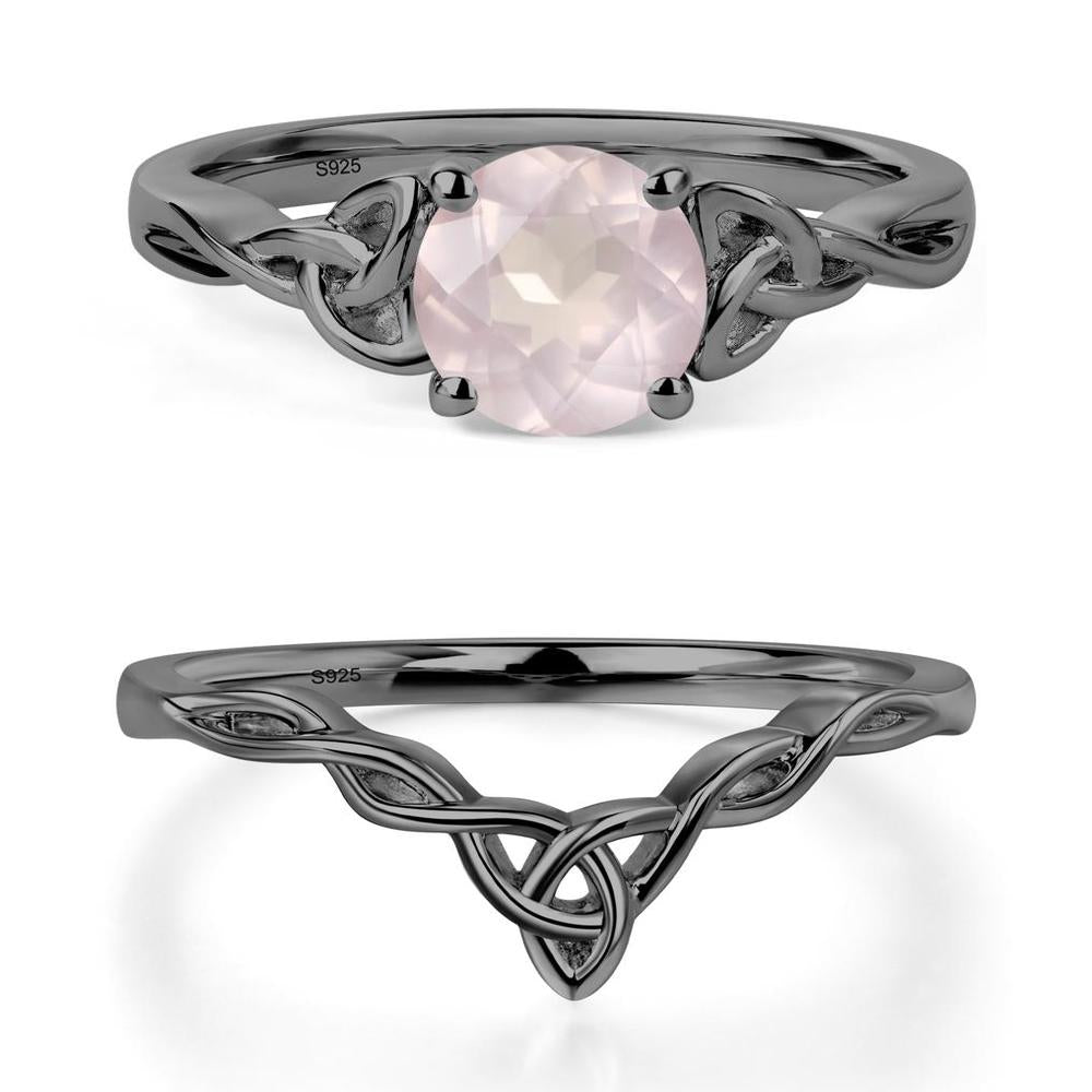 Round Cut Rose Quartz Celtic Ring - LUO Jewelry #metal_black finish sterling silver