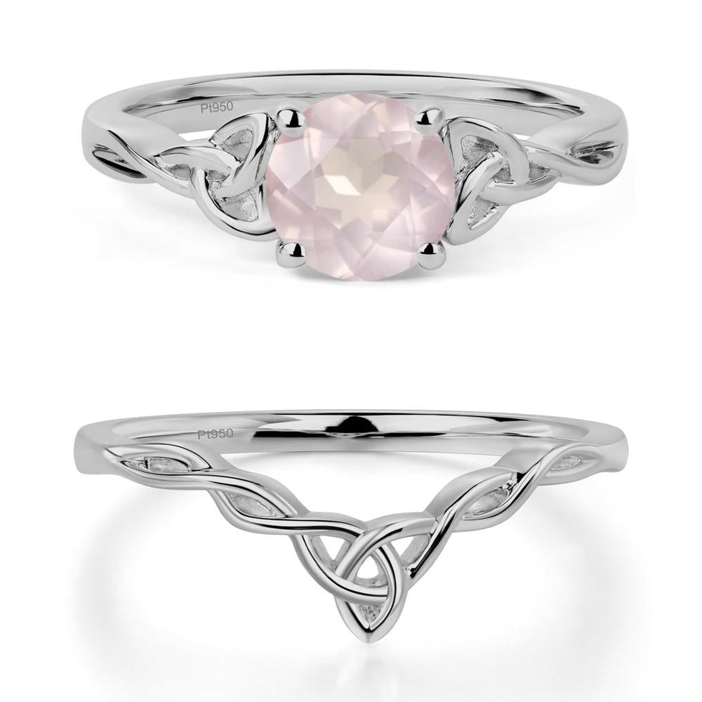 Round Cut Rose Quartz Celtic Ring - LUO Jewelry #metal_platinum
