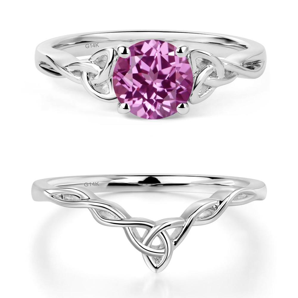 Round Cut Pink Sapphire Celtic Ring - LUO Jewelry #metal_14k white gold