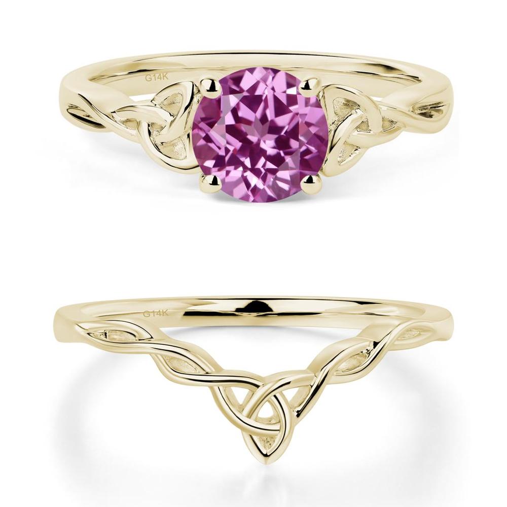 Round Cut Pink Sapphire Celtic Ring - LUO Jewelry #metal_14k yellow gold