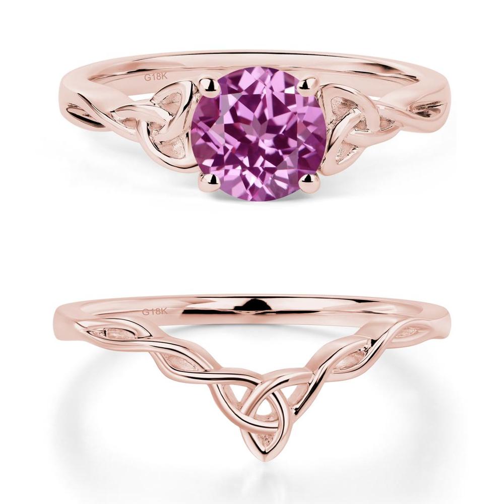 Round Cut Pink Sapphire Celtic Ring - LUO Jewelry #metal_18k rose gold