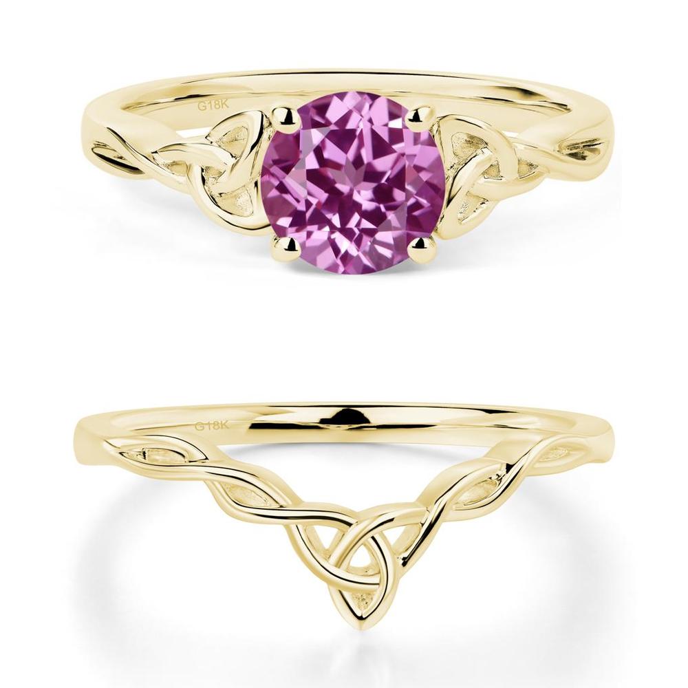 Round Cut Pink Sapphire Celtic Ring - LUO Jewelry #metal_18k yellow gold