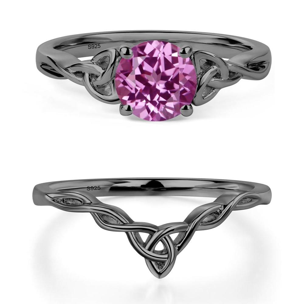 Round Cut Pink Sapphire Celtic Ring - LUO Jewelry #metal_black finish sterling silver