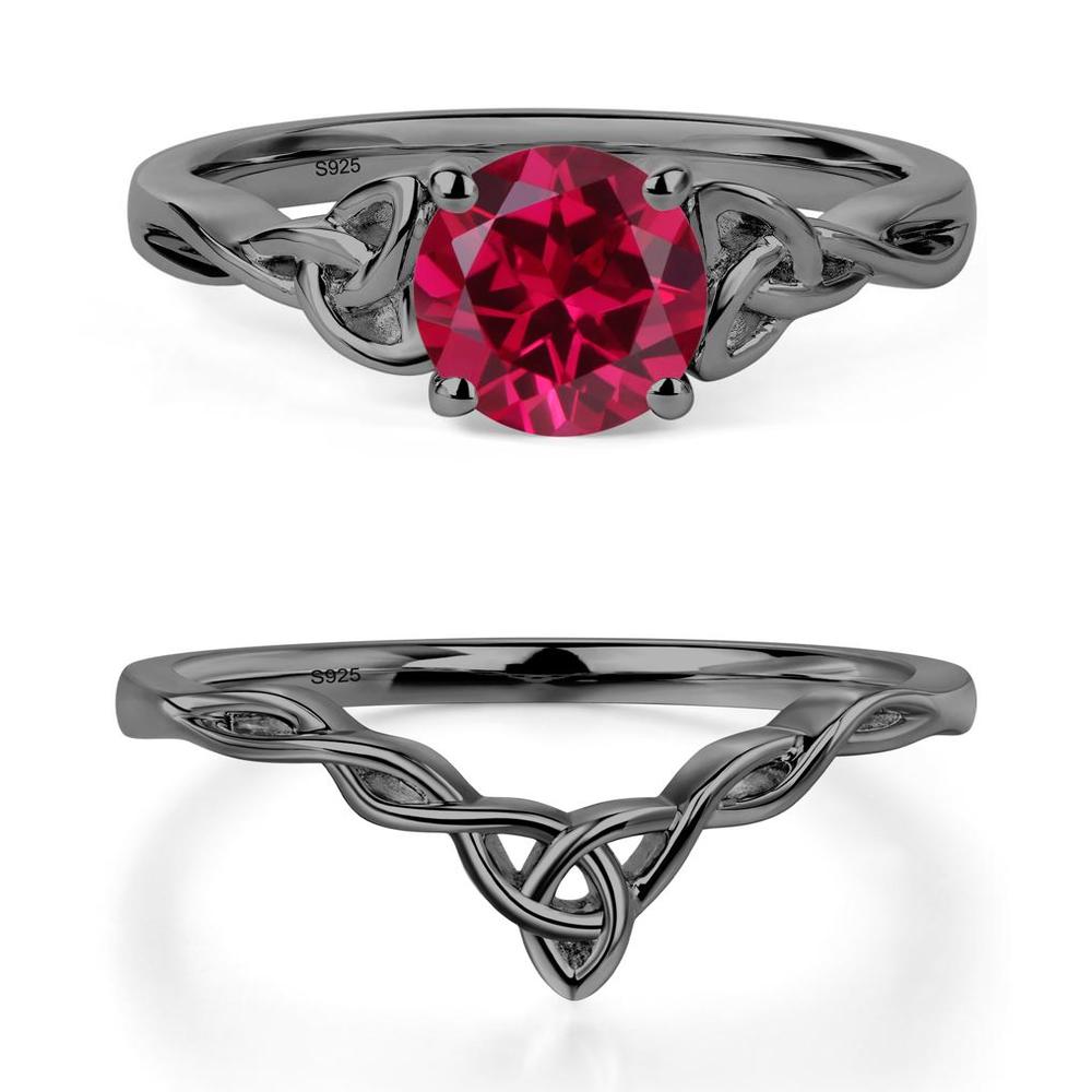 Round Cut Ruby Celtic Ring - LUO Jewelry #metal_black finish sterling silver