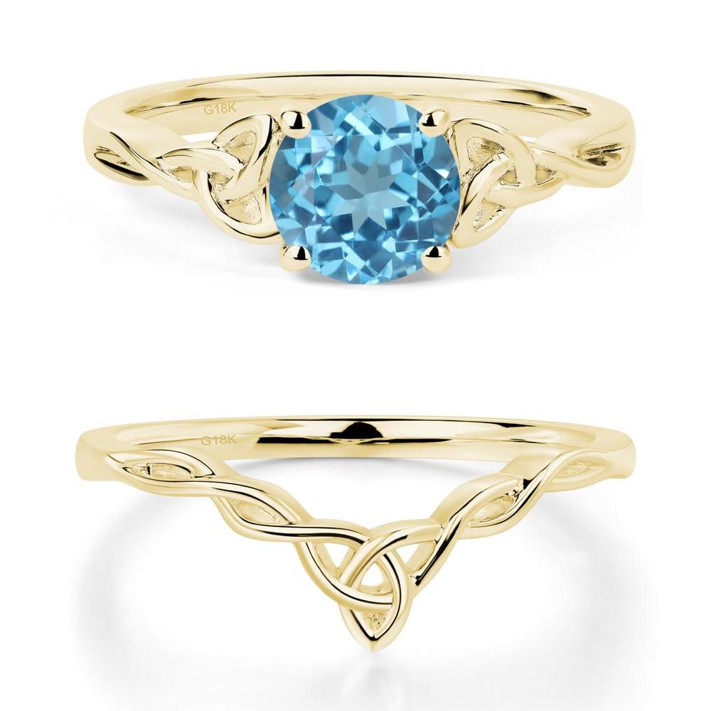 Round Cut Swiss Blue Topaz Celtic Ring - LUO Jewelry #metal_18k yellow gold