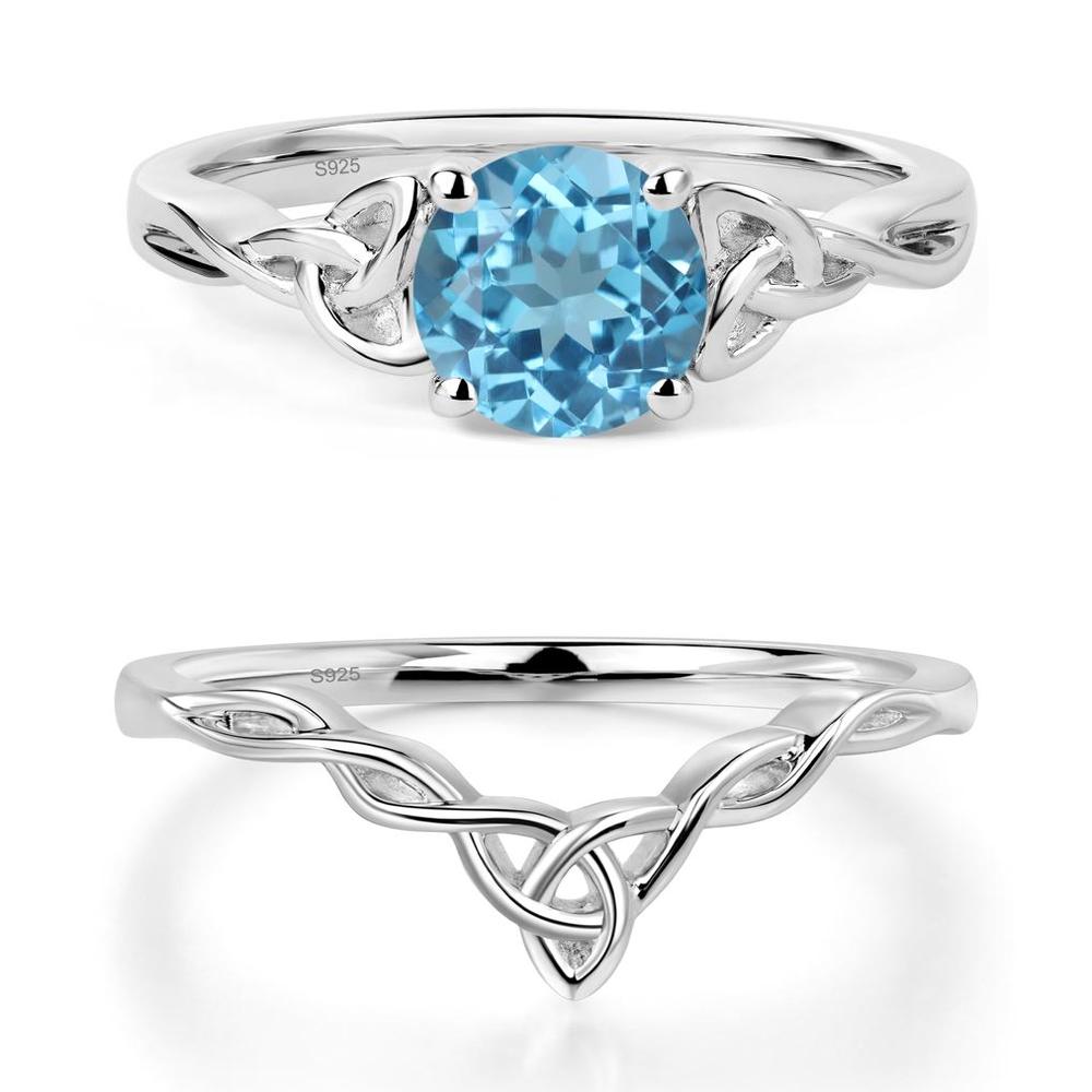 Round Cut Swiss Blue Topaz Celtic Ring - LUO Jewelry #metal_sterling silver