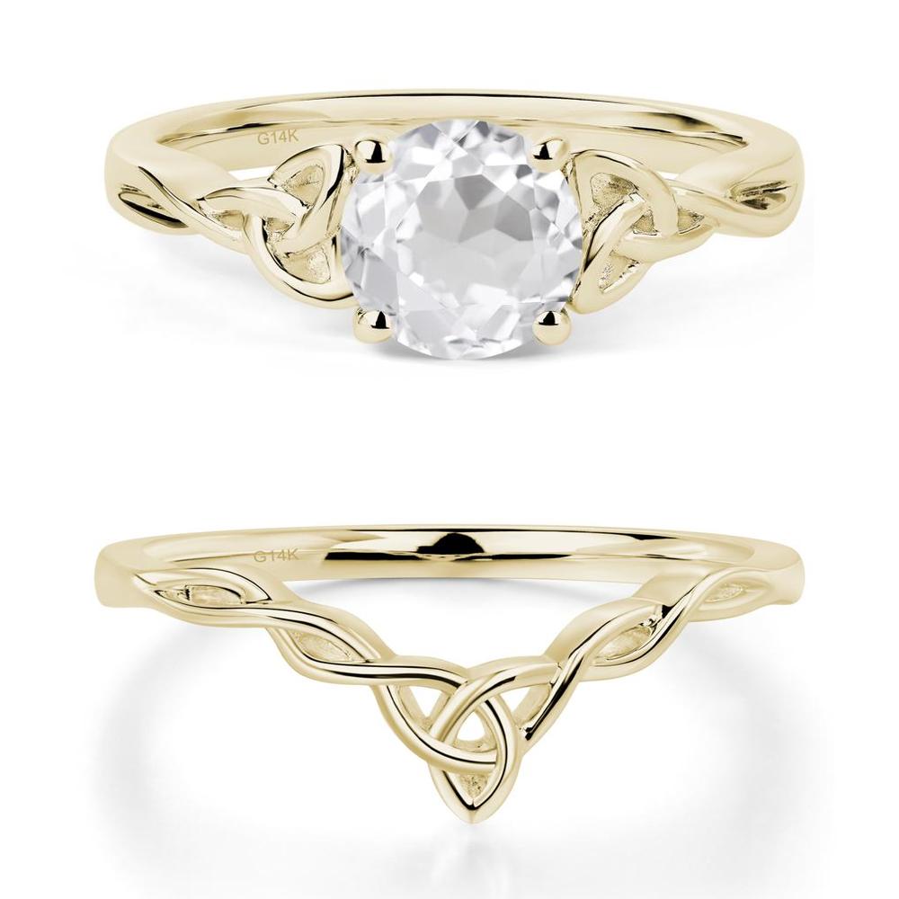 Round Cut White Topaz Celtic Ring - LUO Jewelry #metal_14k yellow gold