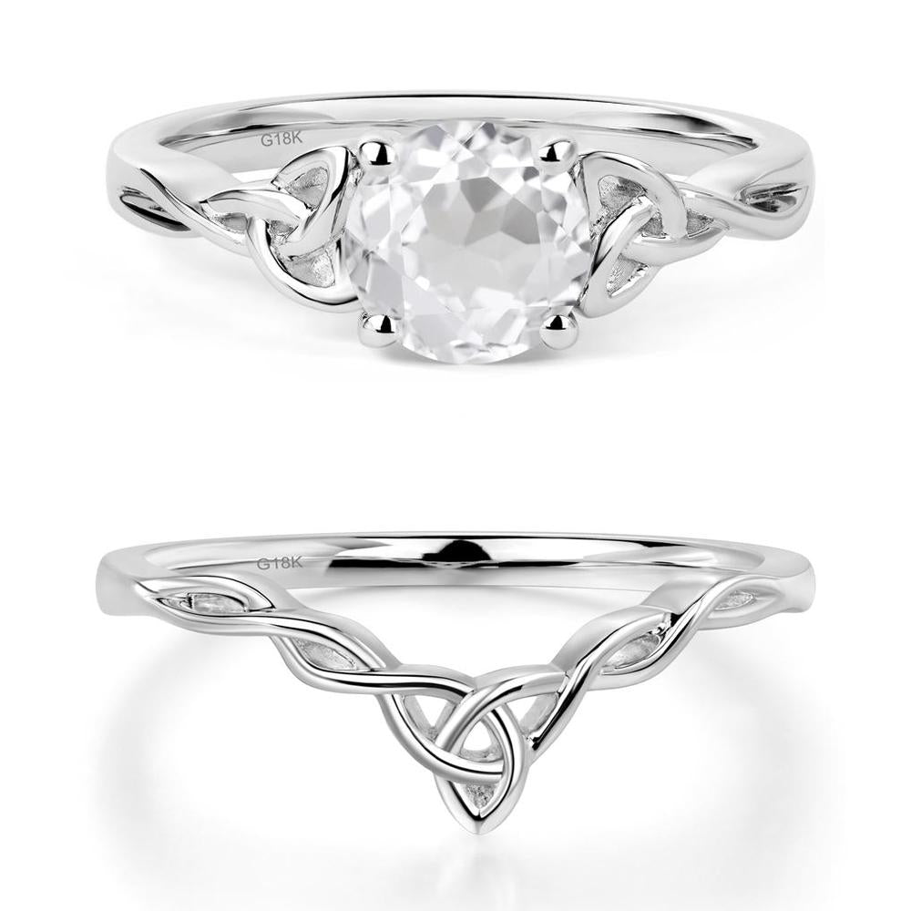 Round Cut White Topaz Celtic Ring - LUO Jewelry #metal_18k white gold