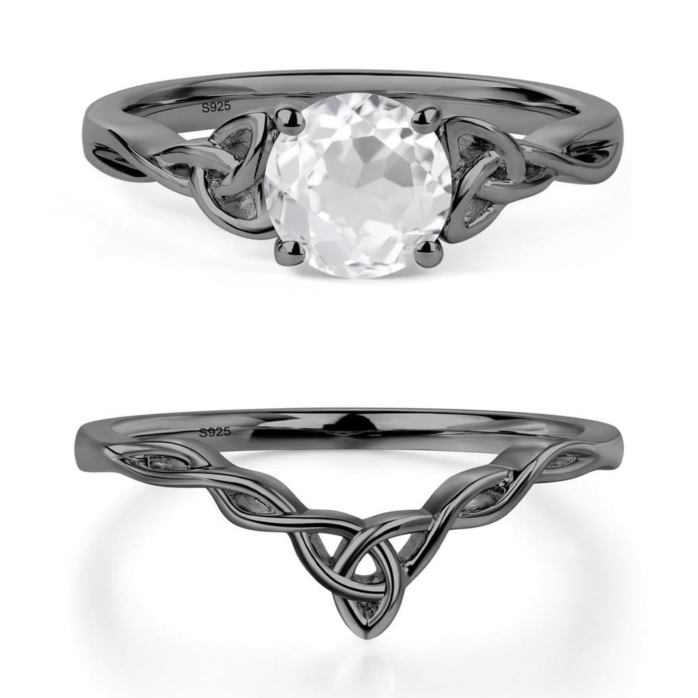 Round Cut White Topaz Celtic Ring - LUO Jewelry #metal_black finish sterling silver