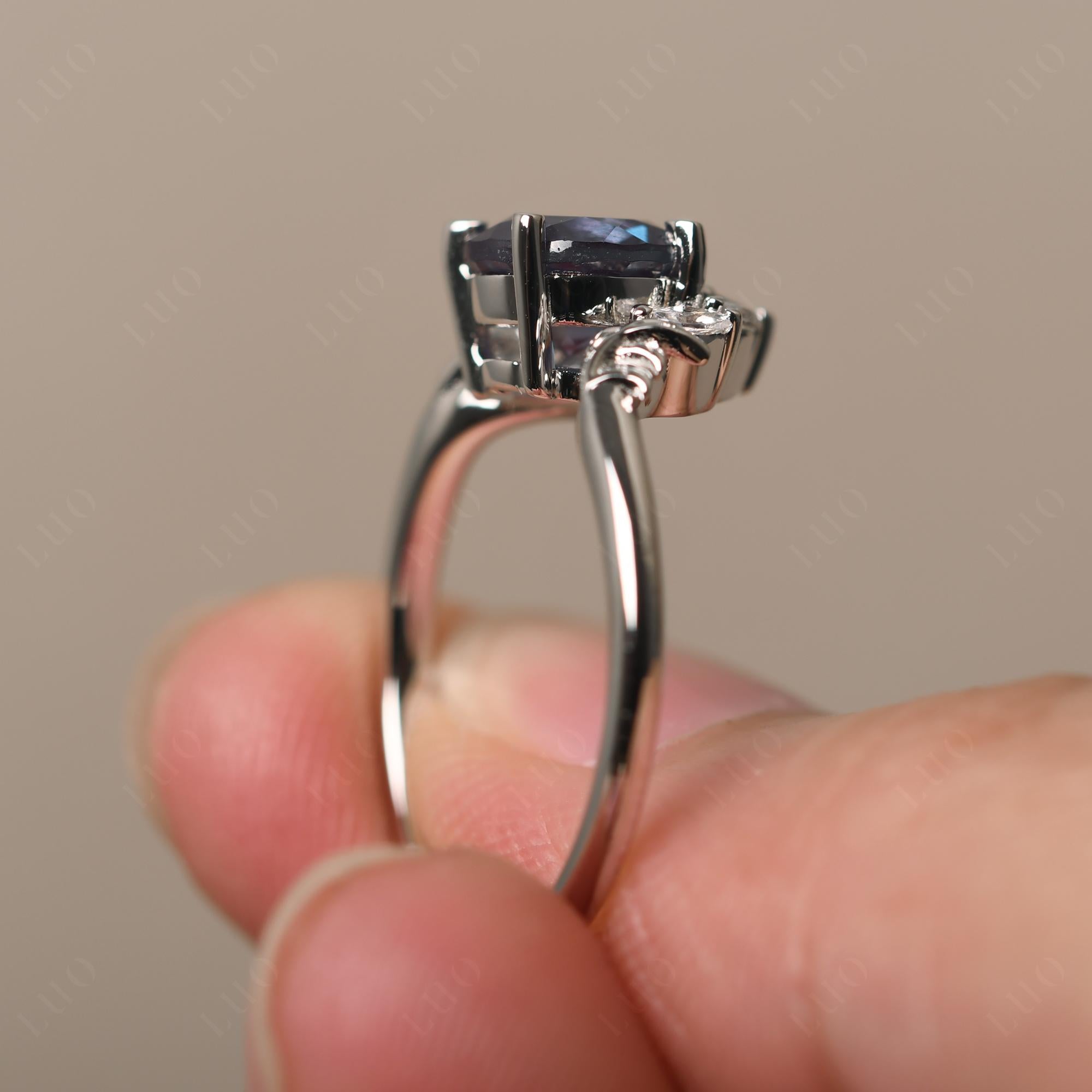 Alexandrite Ring with Marquise Side Stone - LUO Jewelry