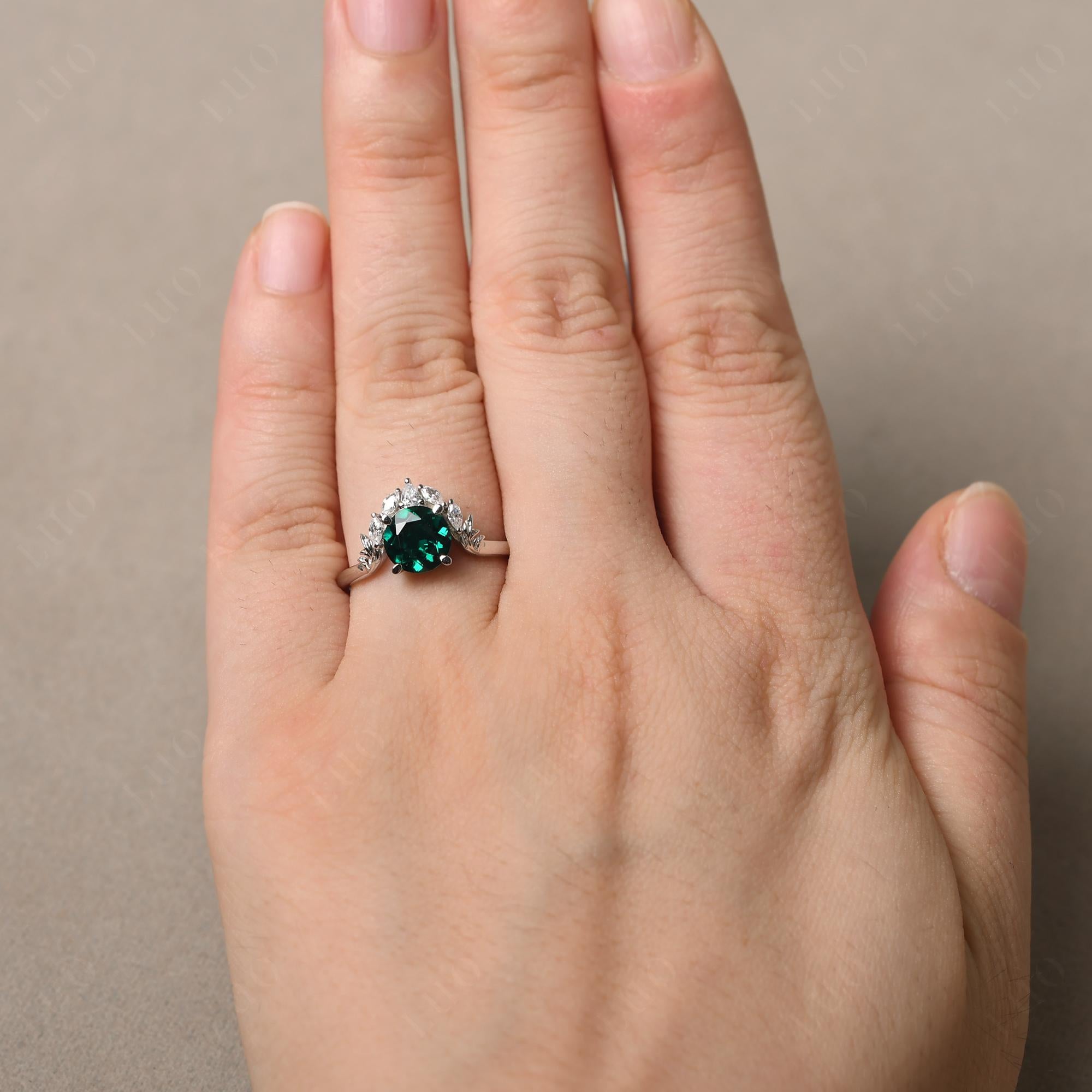 Emerald Ring with Marquise Side Stone - LUO Jewelry