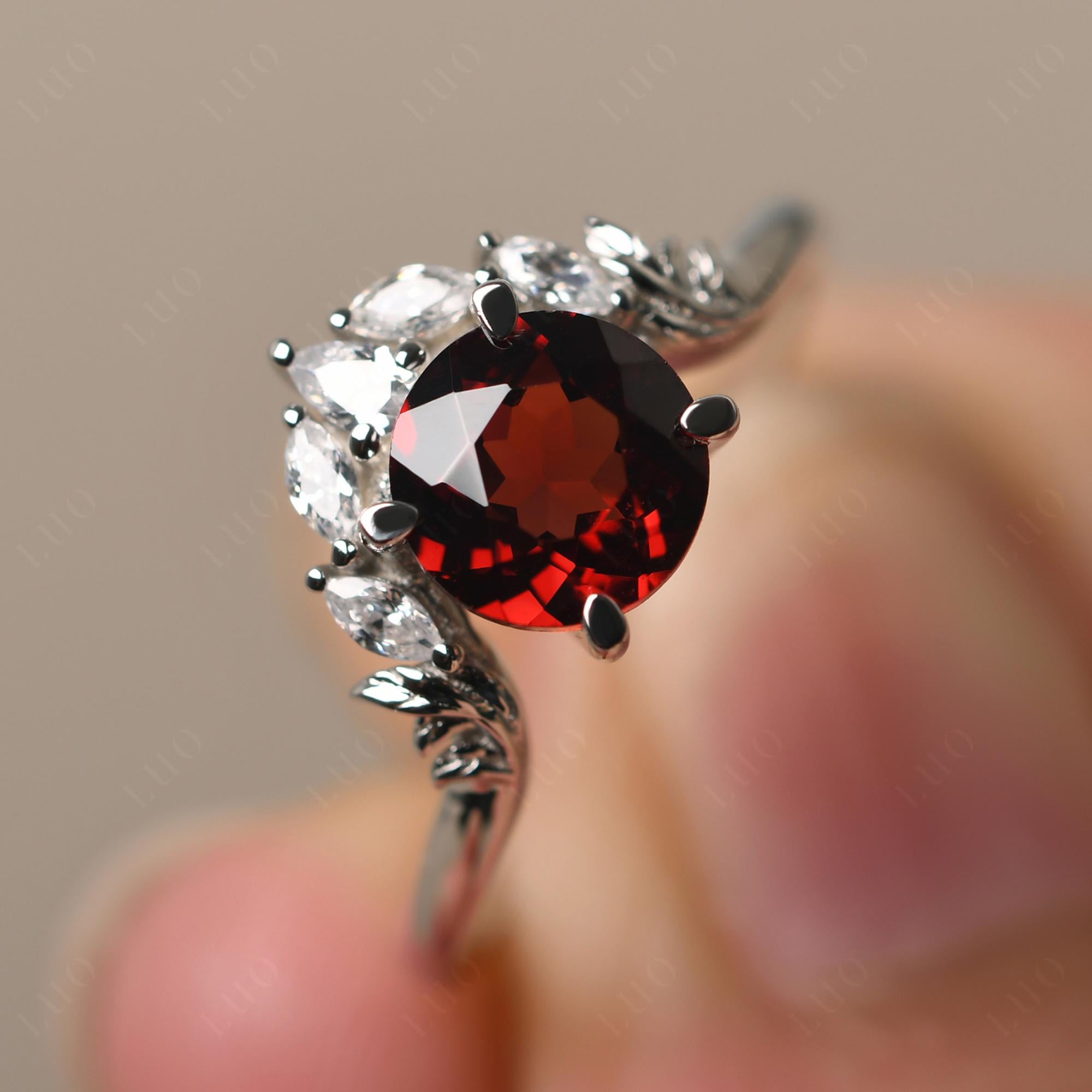 Garnet Ring with Marquise Side Stone - LUO Jewelry