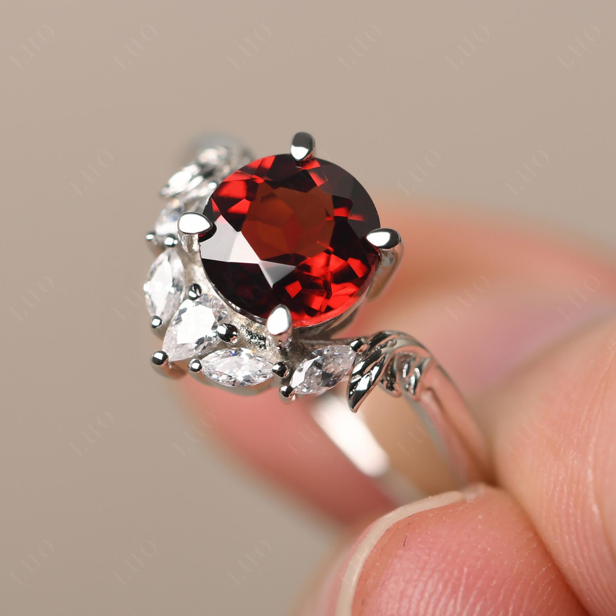 Garnet Ring with Marquise Side Stone - LUO Jewelry