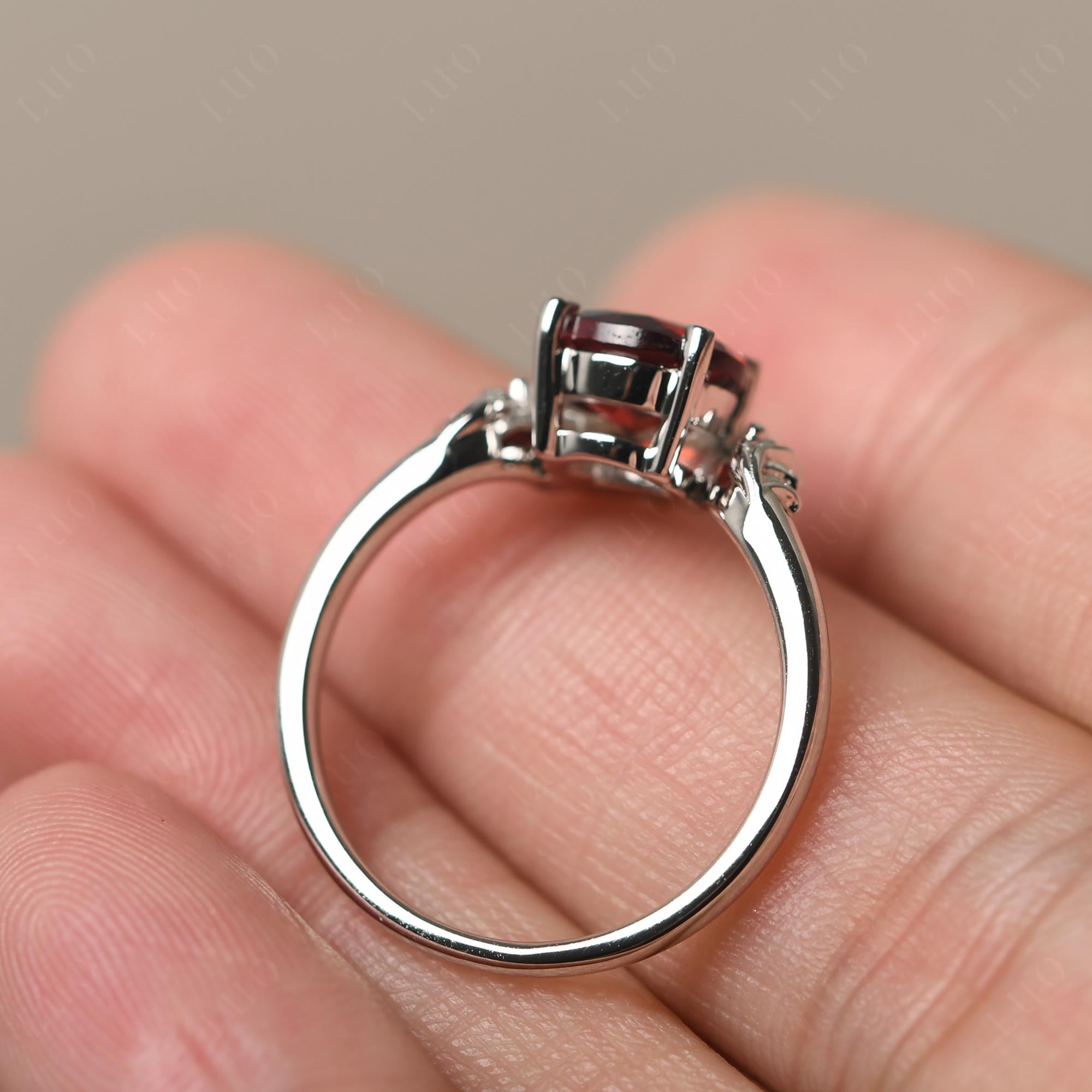 Garnet Ring with Marquise Side Stone - LUO Jewelry