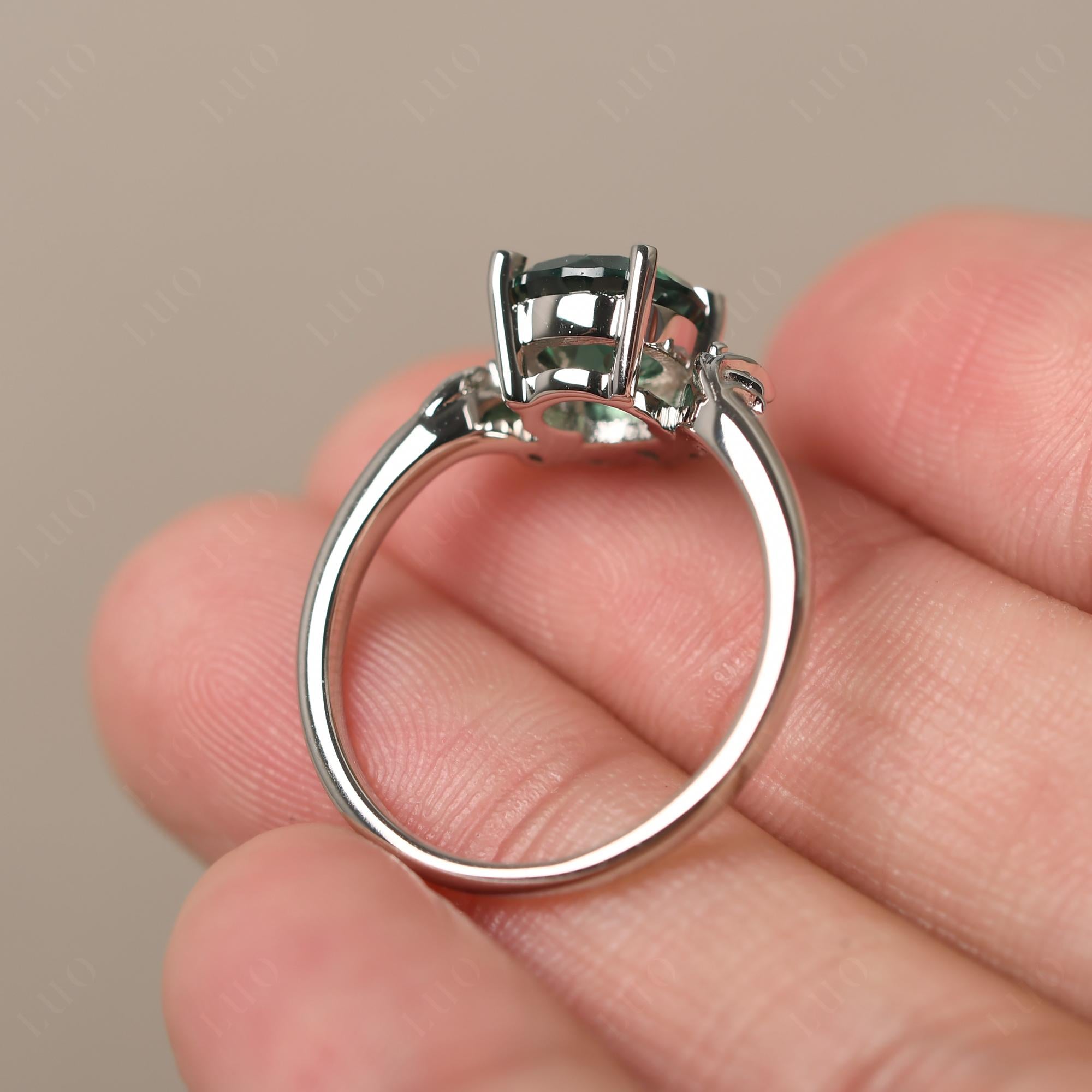 Green Sapphire Ring with Marquise Side Stone - LUO Jewelry