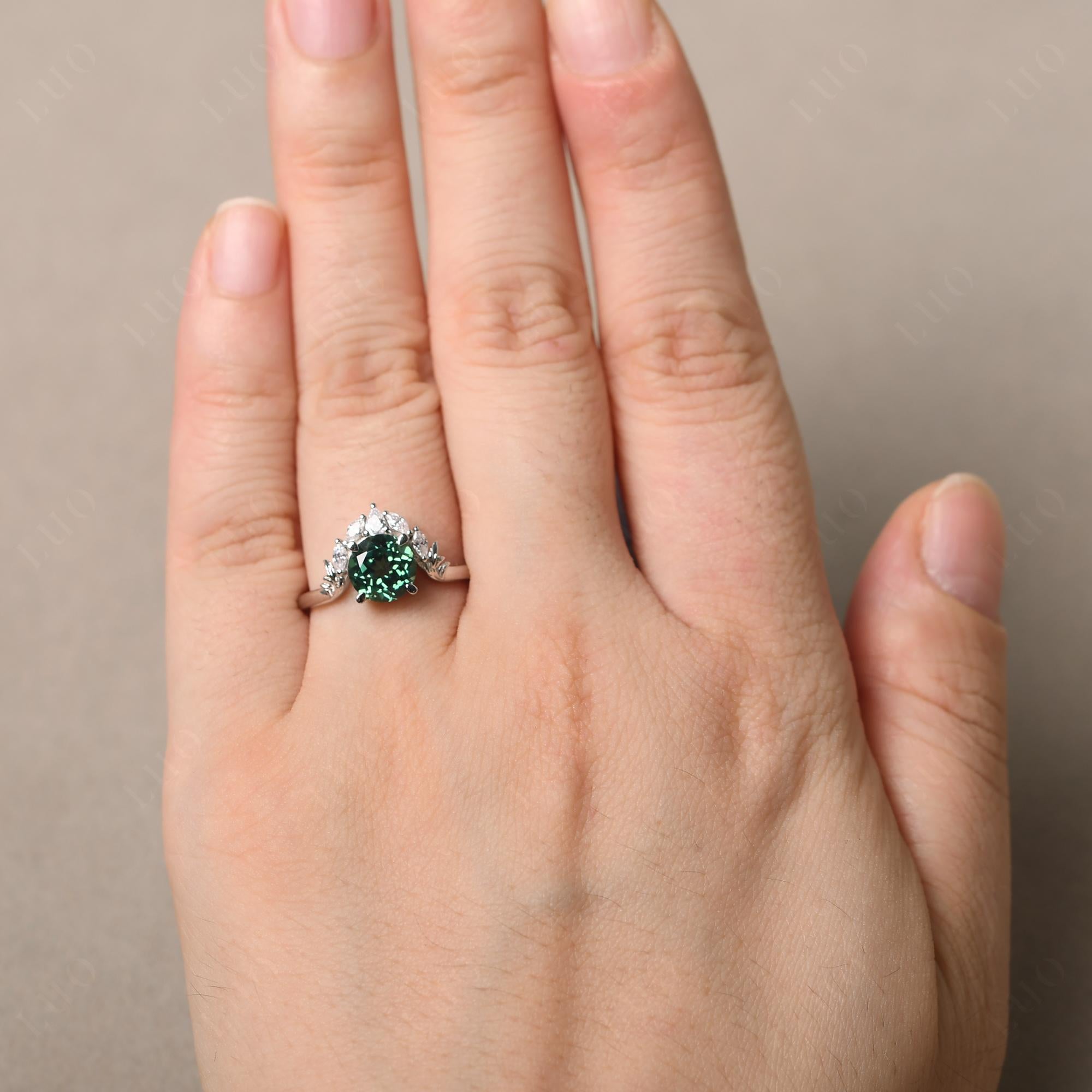 Green Sapphire Ring with Marquise Side Stone - LUO Jewelry