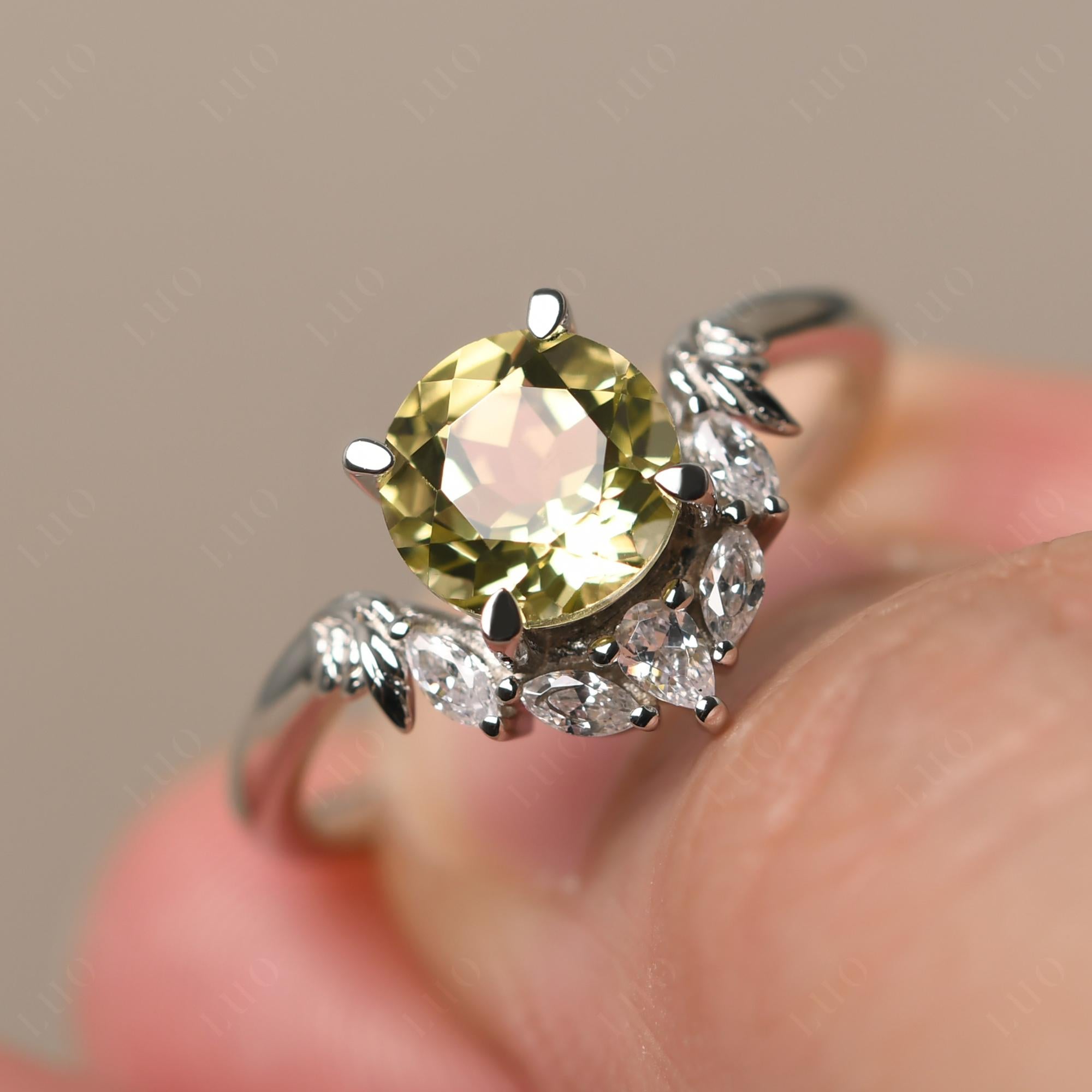 Lemon Quartz Ring with Marquise Side Stone - LUO Jewelry