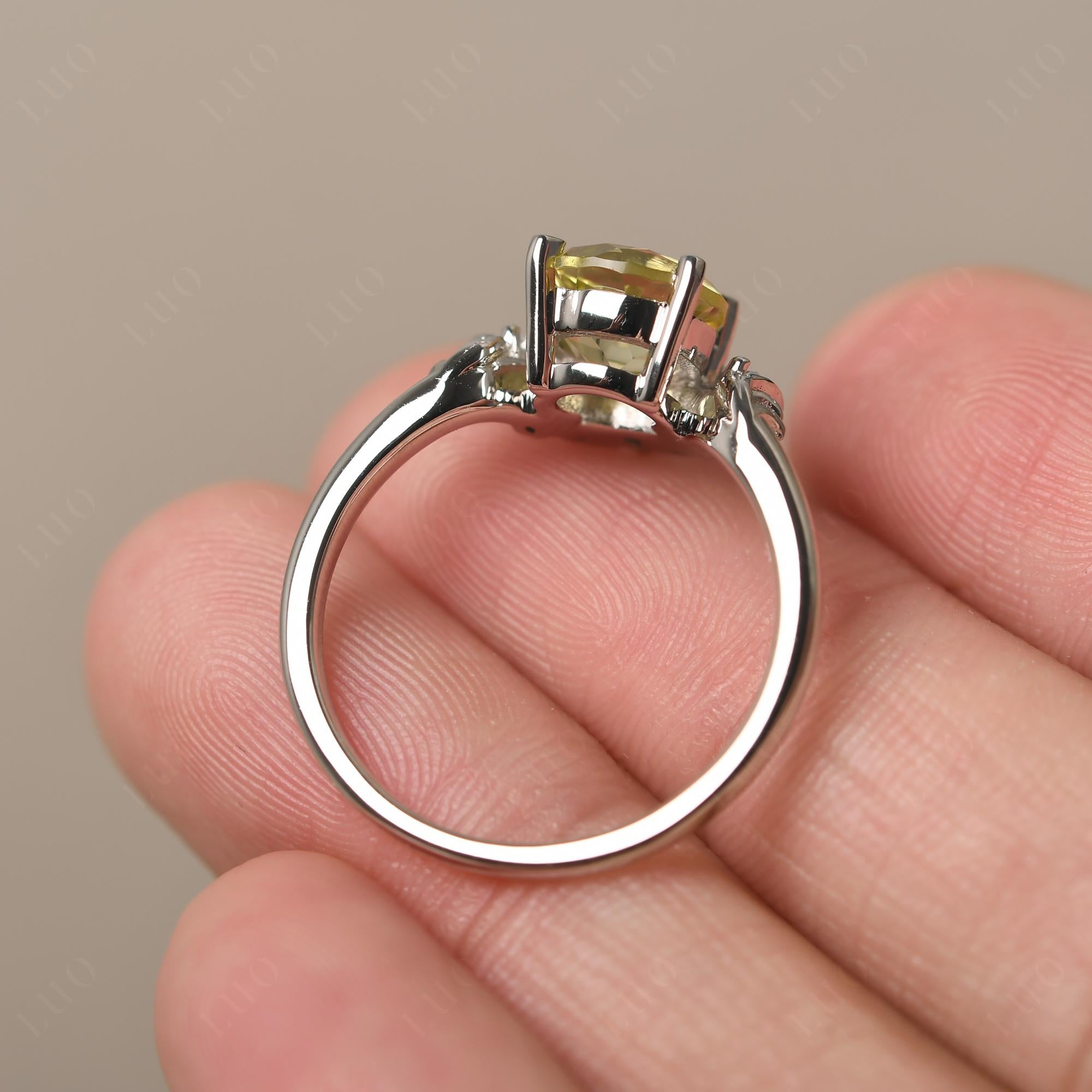 Lemon Quartz Ring with Marquise Side Stone - LUO Jewelry