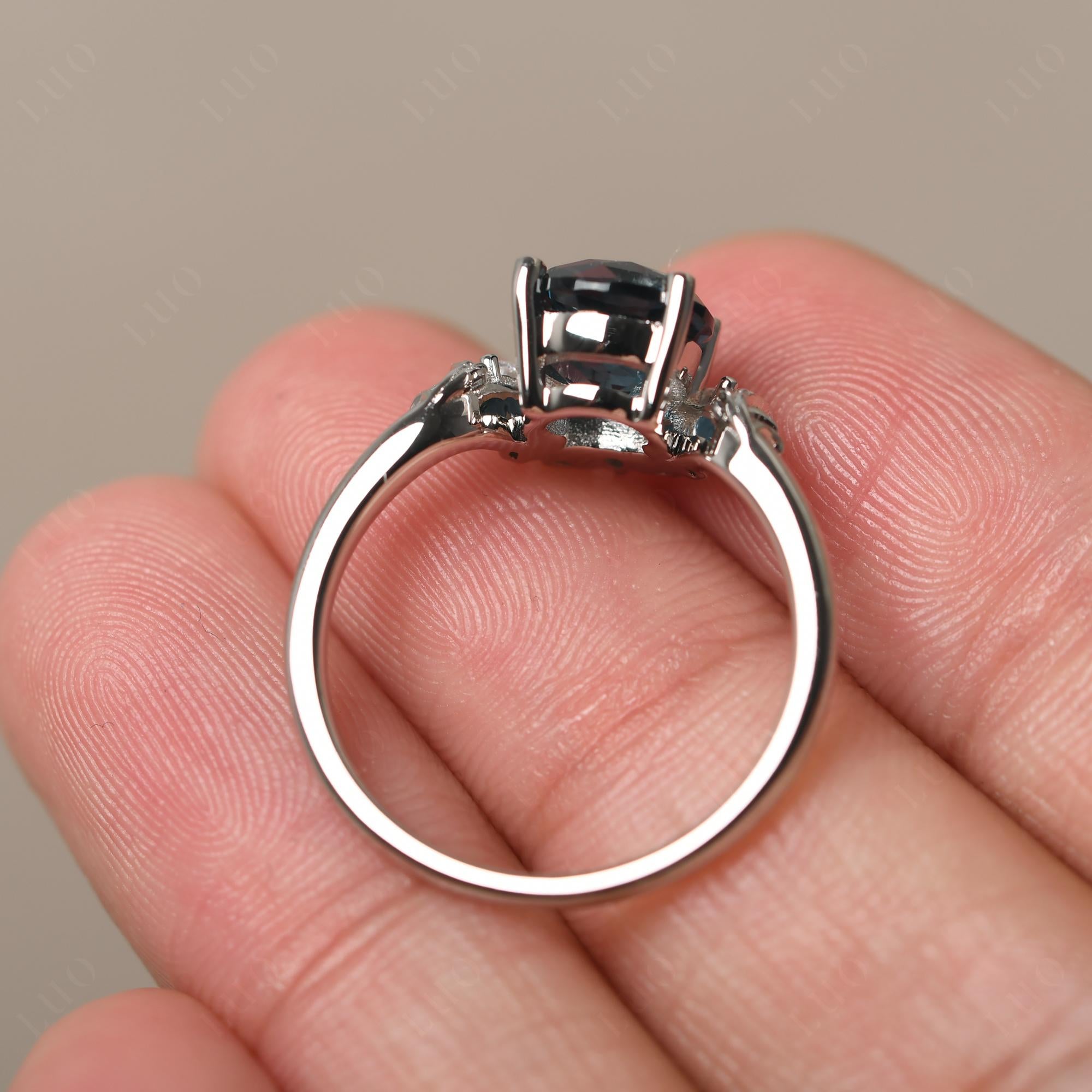 London Blue Topaz Ring with Marquise Side Stone - LUO Jewelry