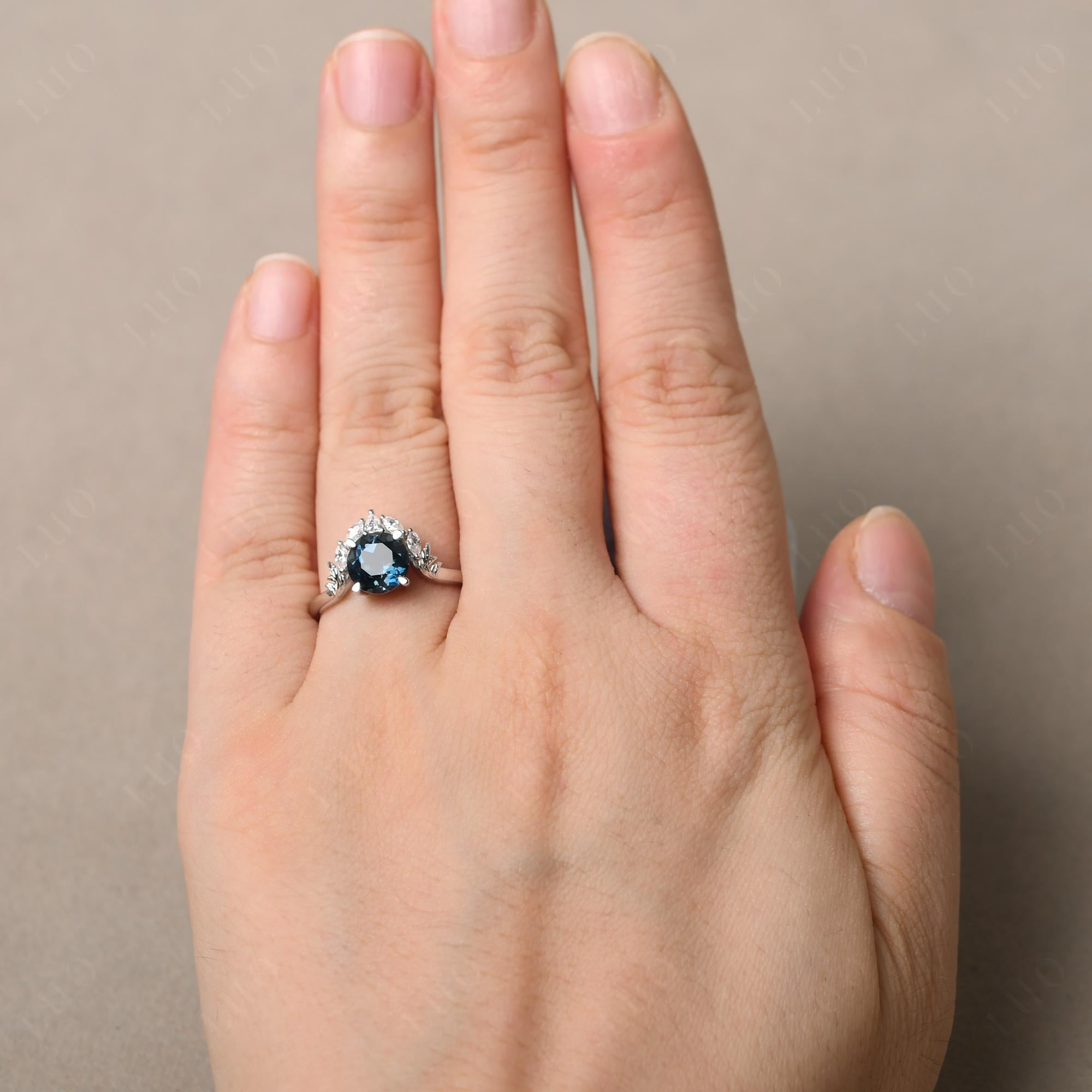 London Blue Topaz Ring with Marquise Side Stone - LUO Jewelry
