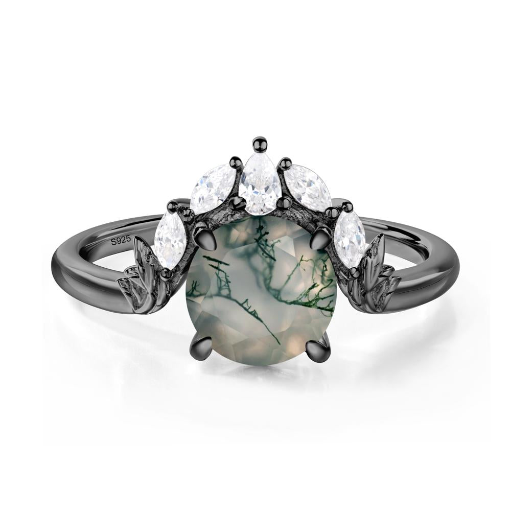 Moss Agate Ring with Marquise Side Stone - LUO Jewelry #metal_black finish sterling silver