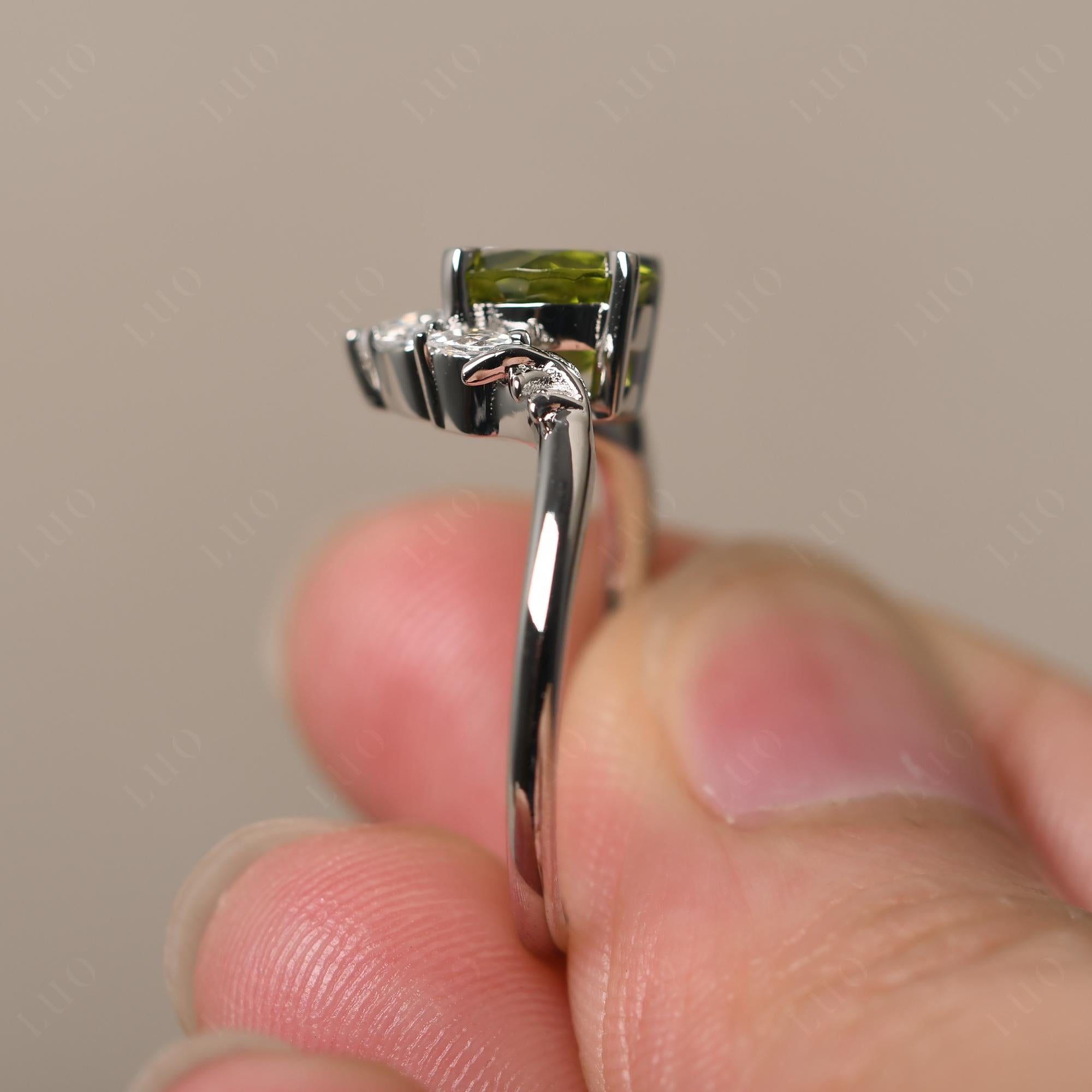 Peridot Ring with Marquise Side Stone - LUO Jewelry