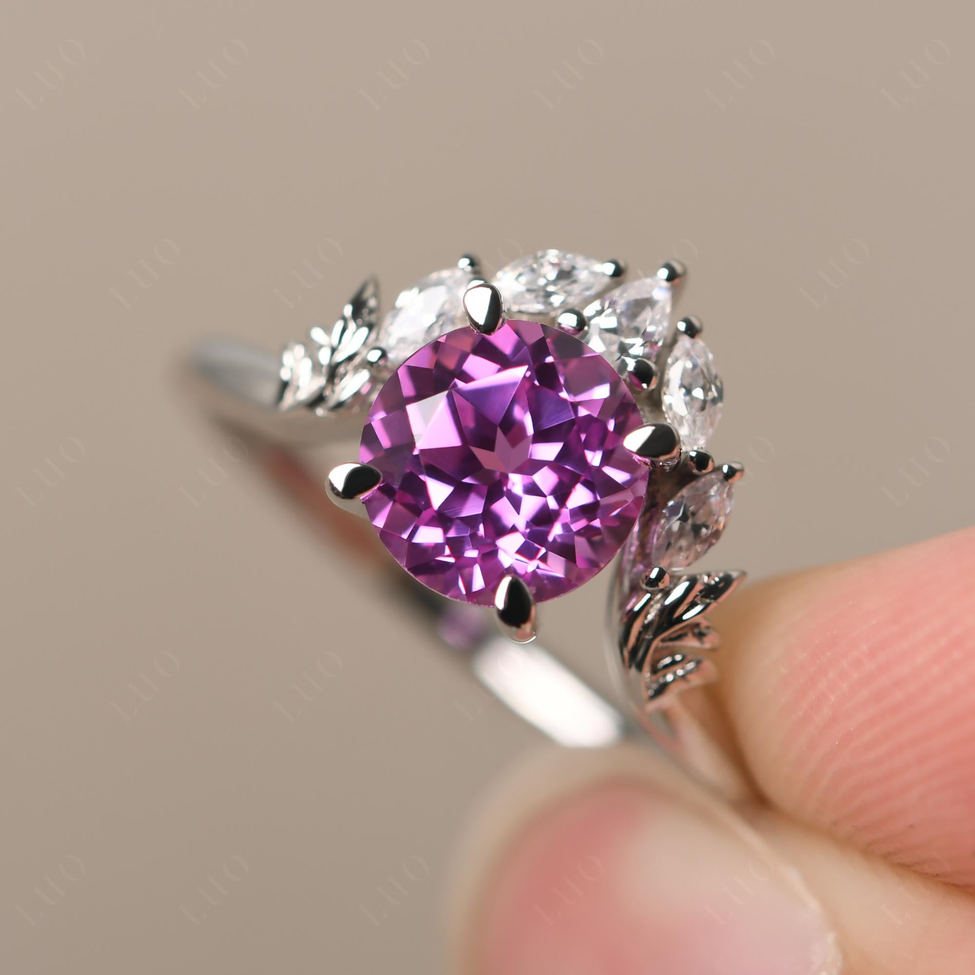 Pink Sapphire Ring with Marquise Side Stone - LUO Jewelry