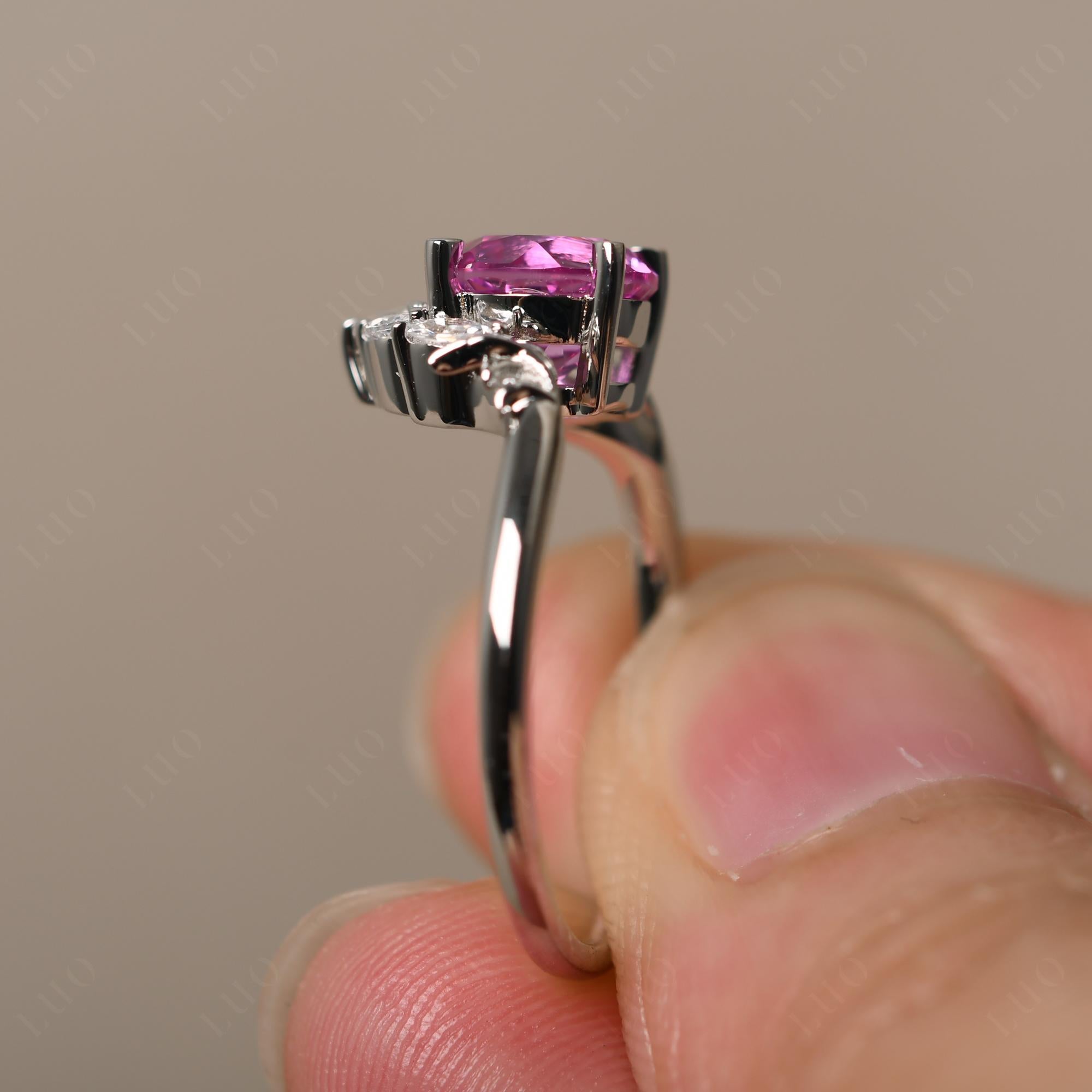 Pink Sapphire Ring with Marquise Side Stone - LUO Jewelry