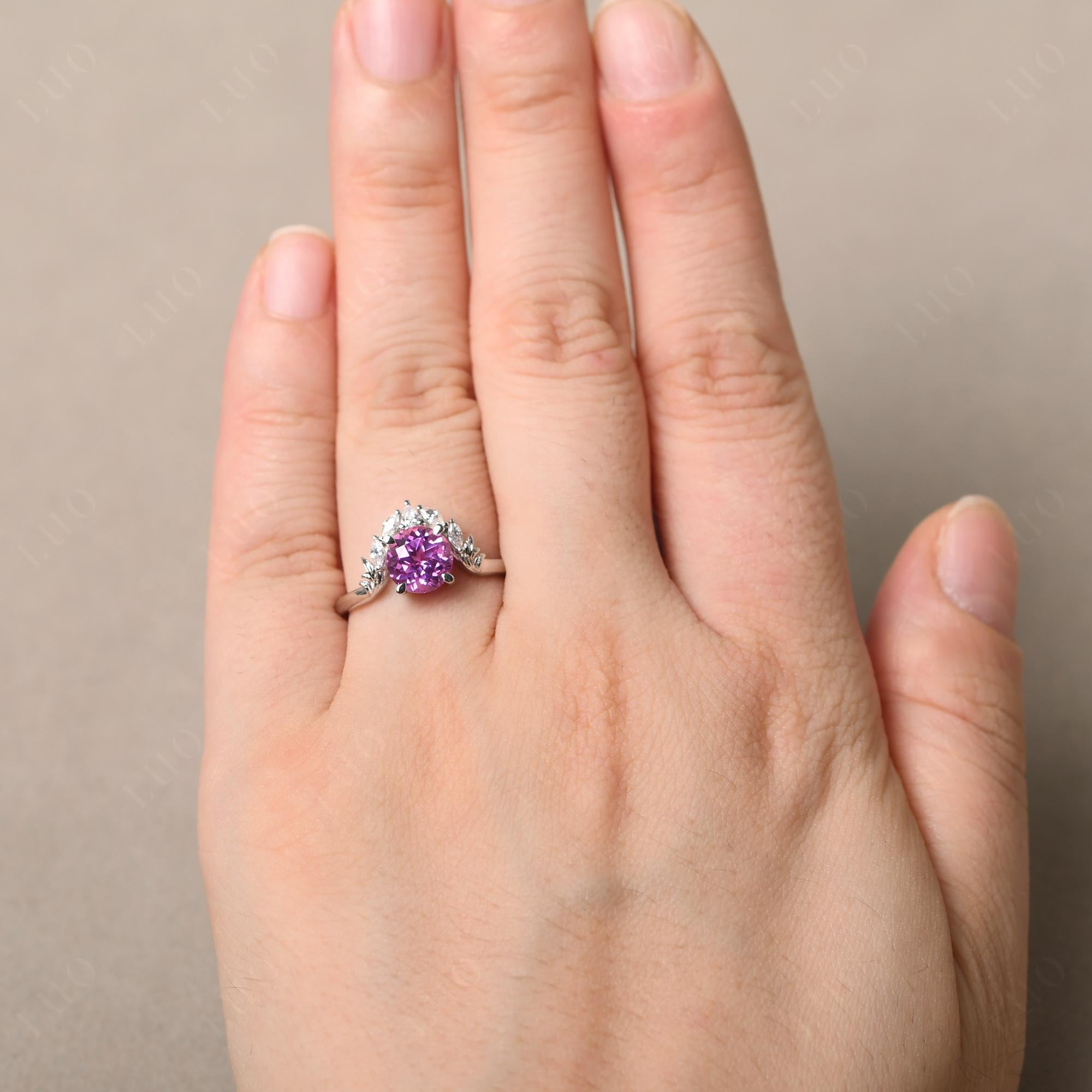 Pink Sapphire Ring with Marquise Side Stone - LUO Jewelry