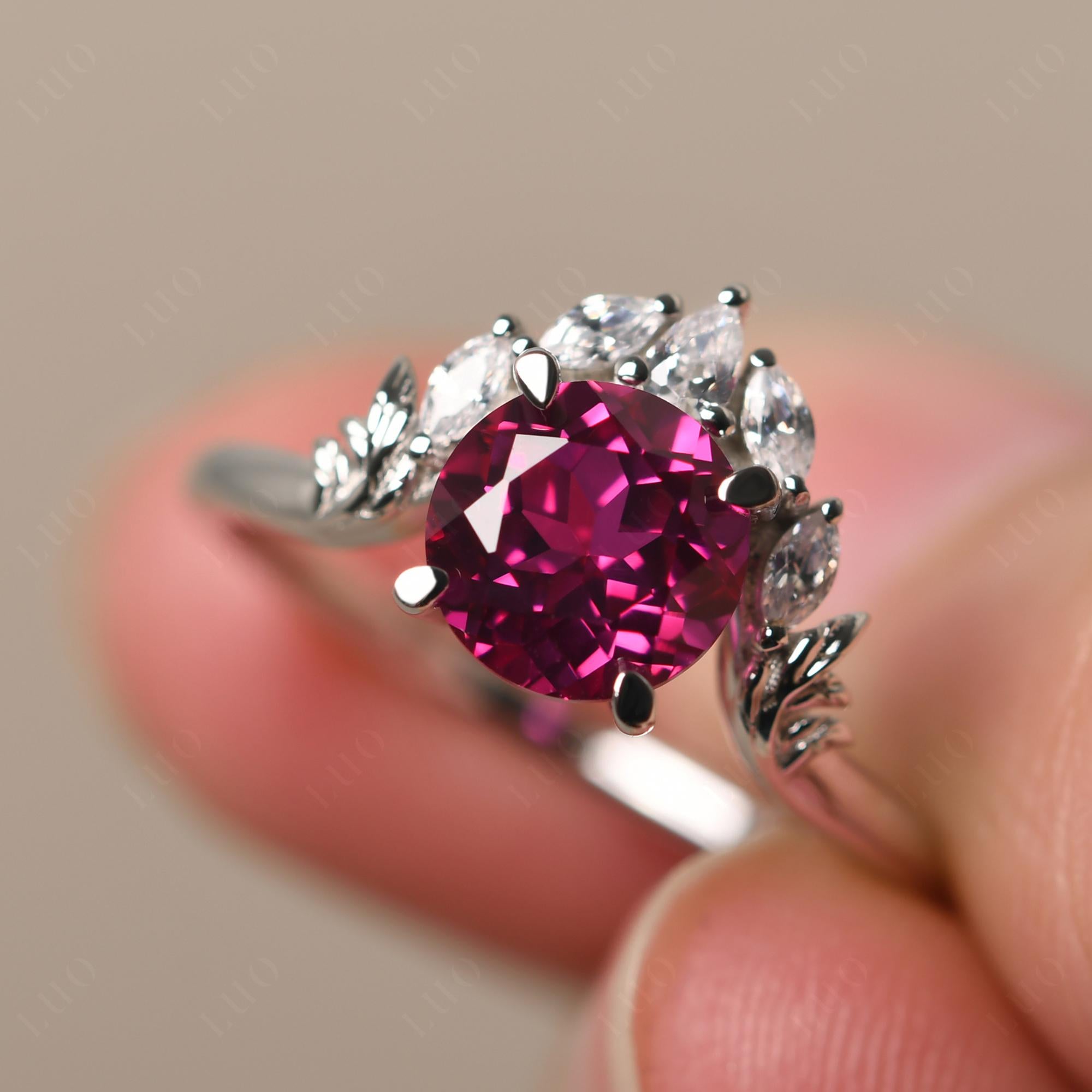 Ruby Ring with Marquise Side Stone - LUO Jewelry