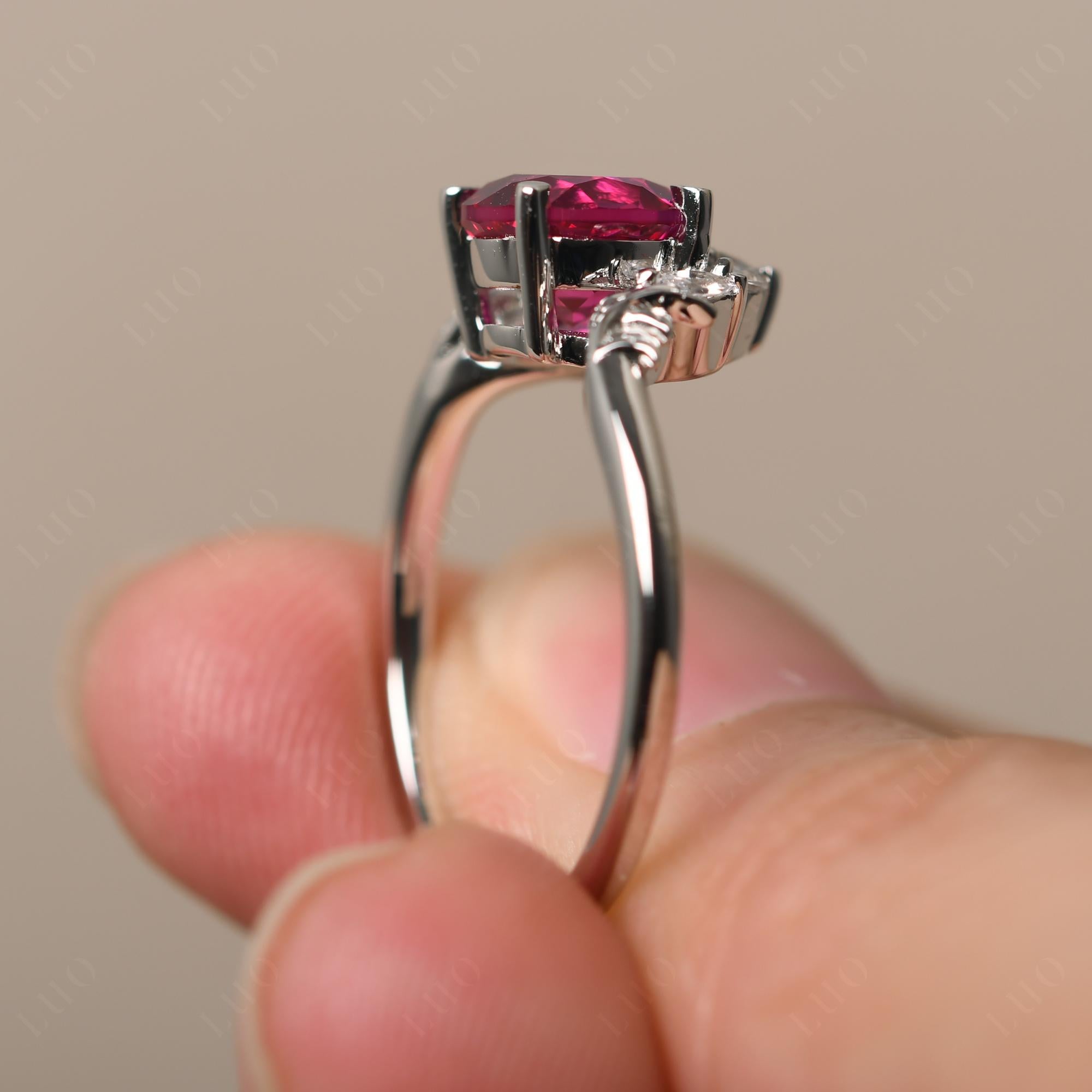 Ruby Ring with Marquise Side Stone - LUO Jewelry