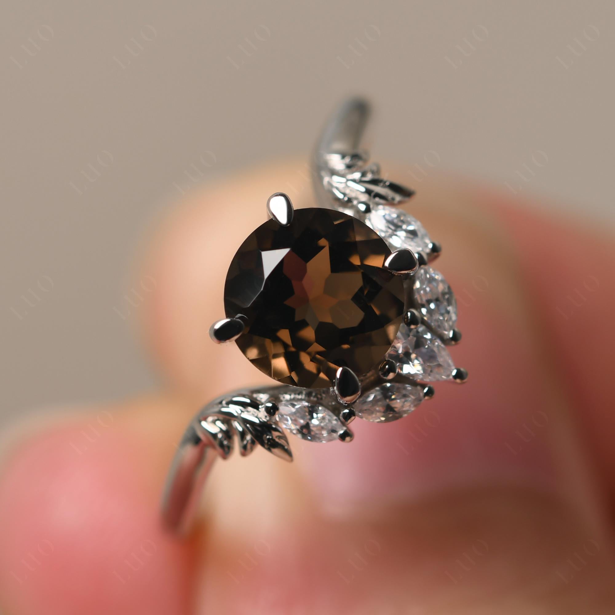 Smoky Quartz Ring with Marquise Side Stone - LUO Jewelry