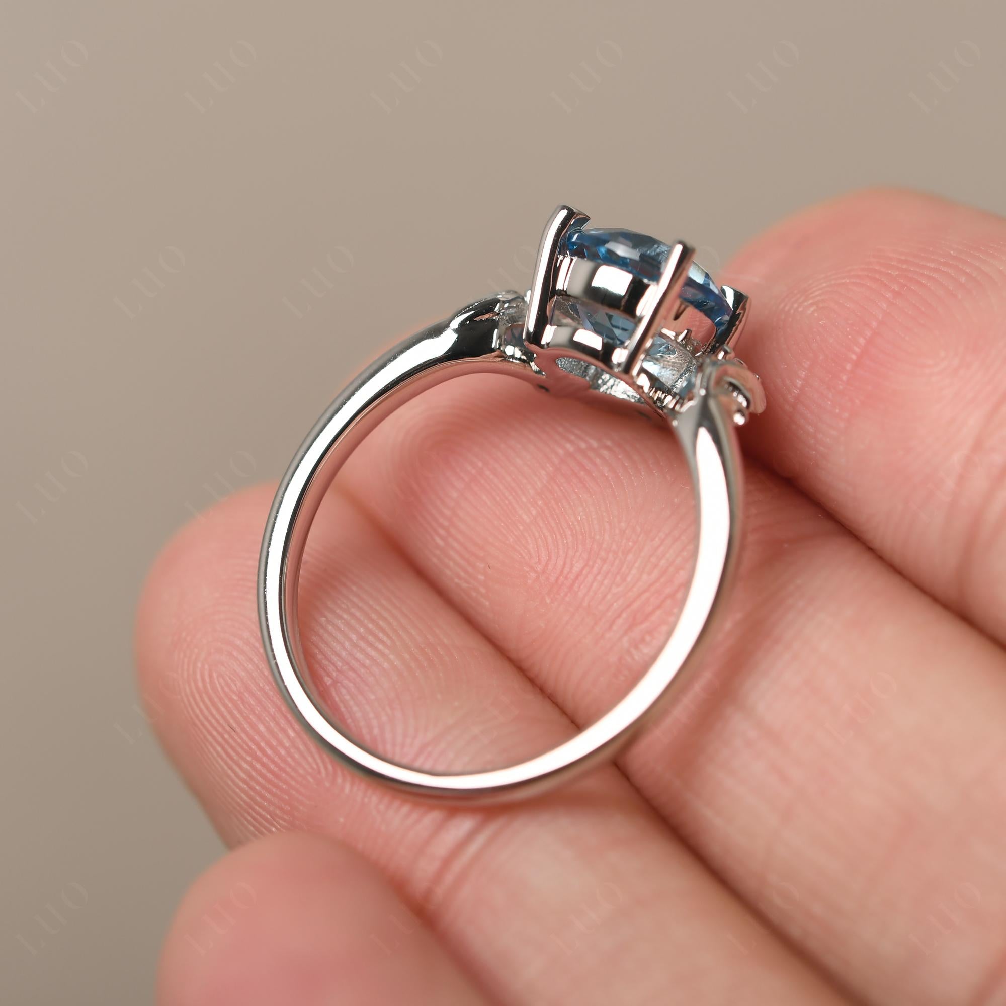 Swiss Blue Topaz Ring with Marquise Side Stone - LUO Jewelry