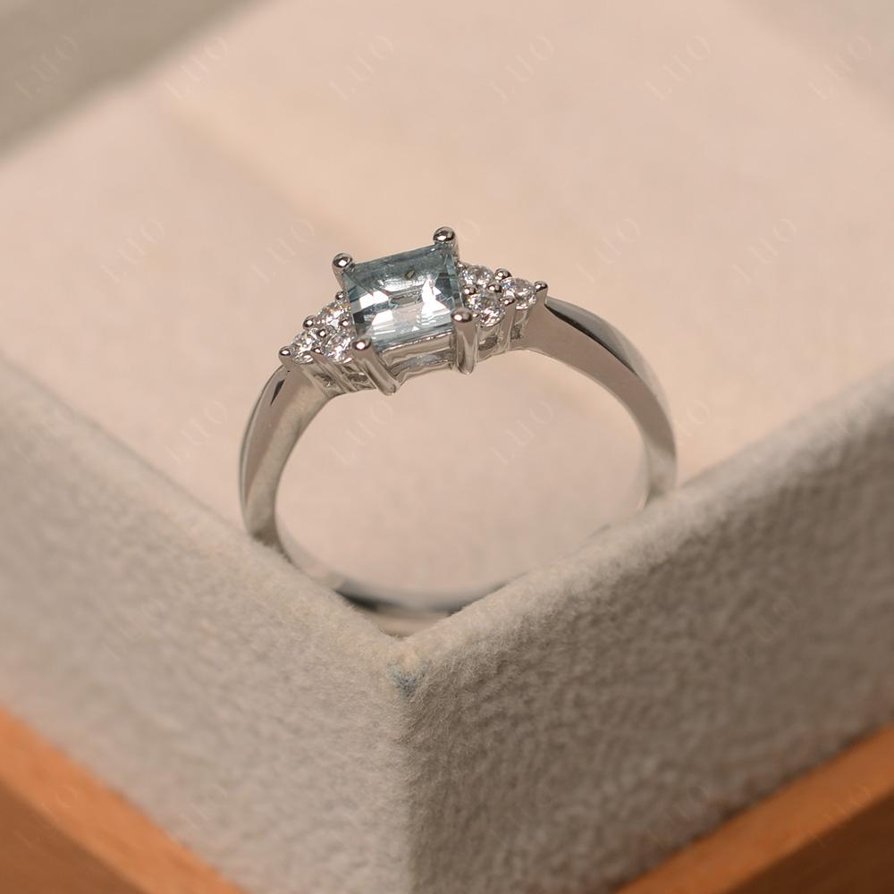 Square Cut Aquamarine Petite Ring - LUO Jewelry
