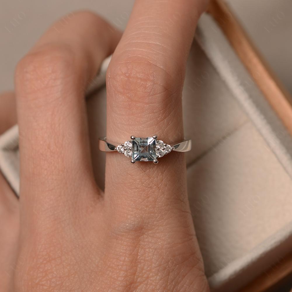 Square Cut Aquamarine Petite Ring - LUO Jewelry